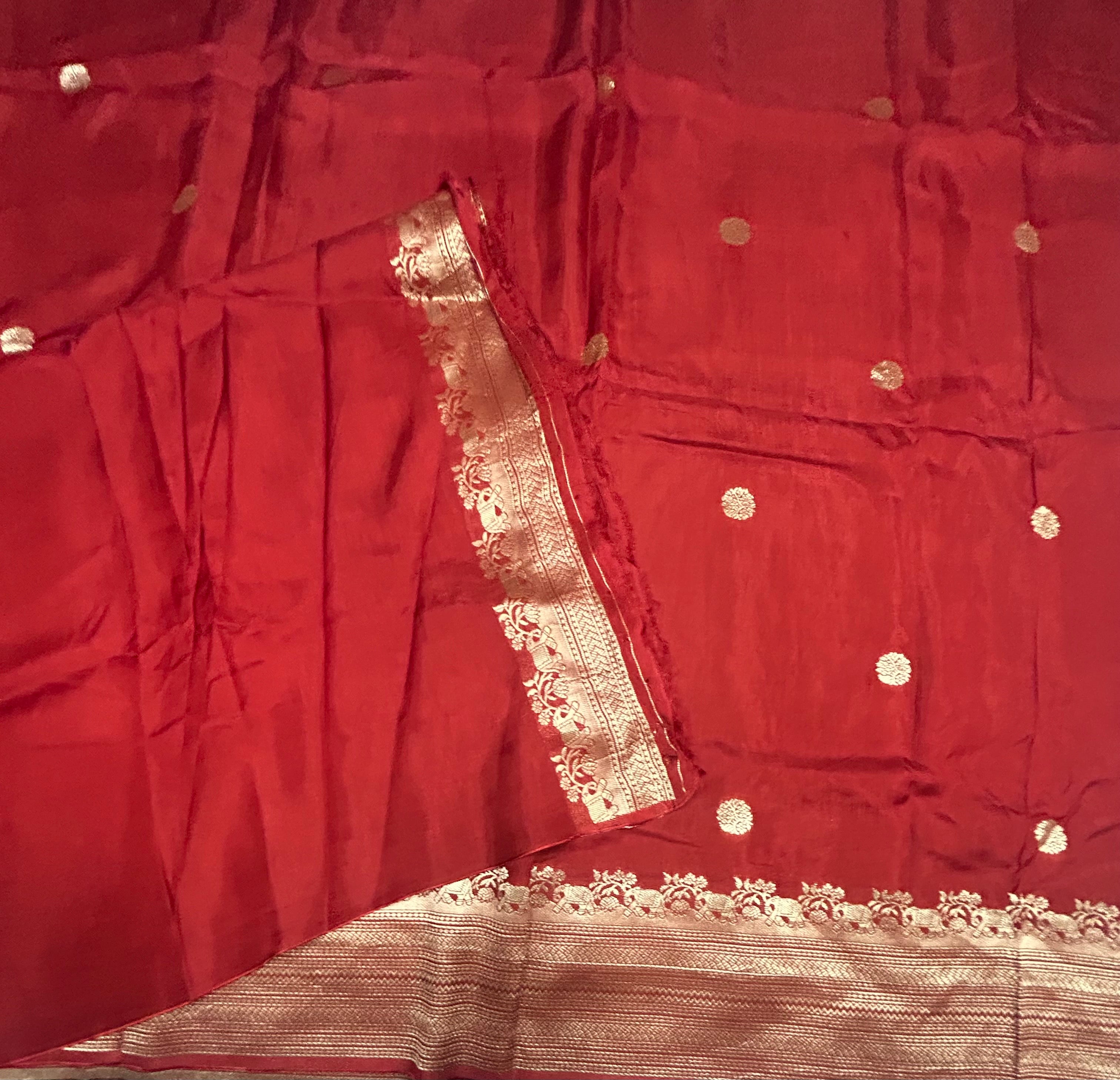 Red long border semi silk saree