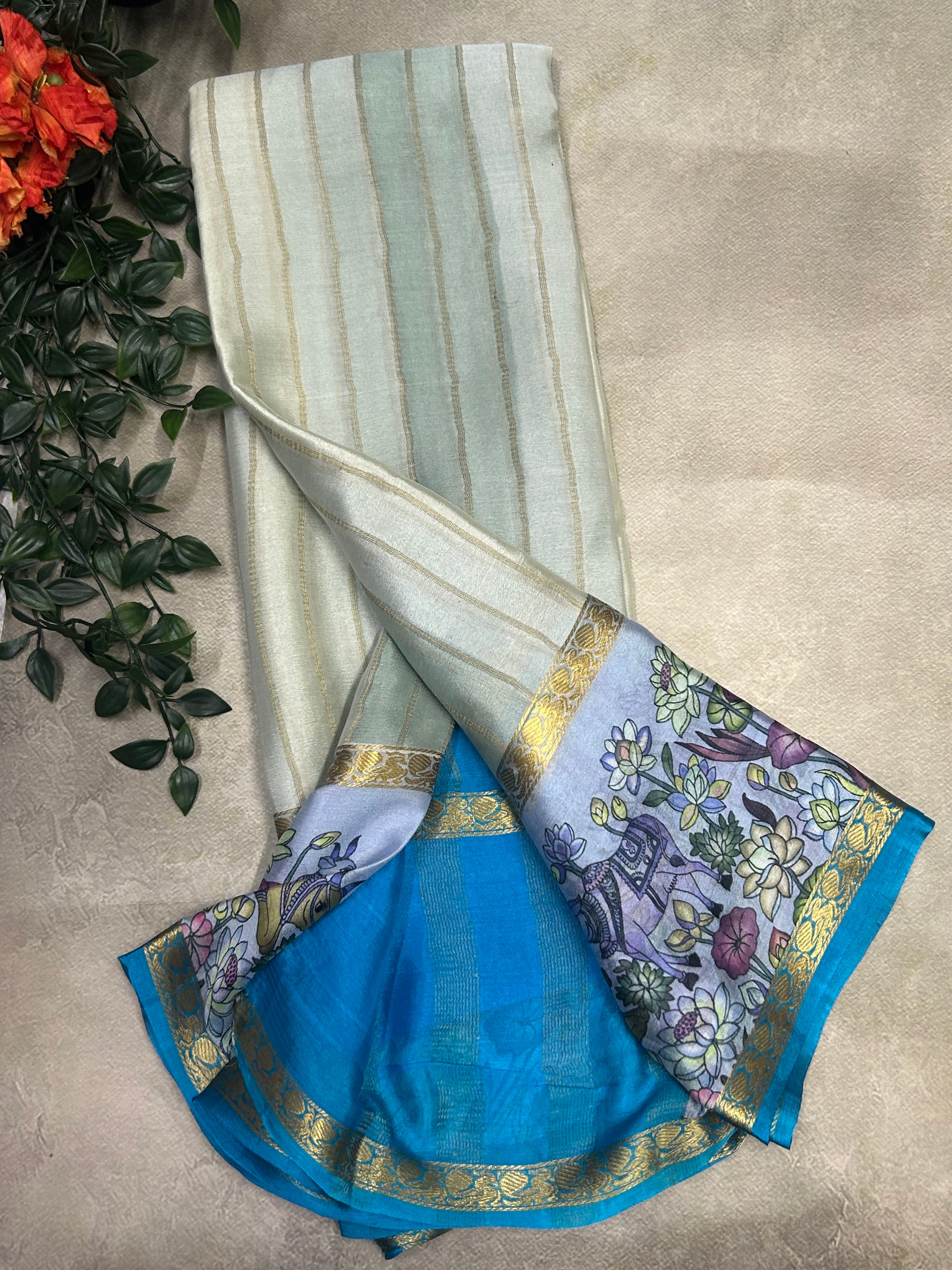 Rankart kalamkari border pure wrinkle 103 crepe silk saree