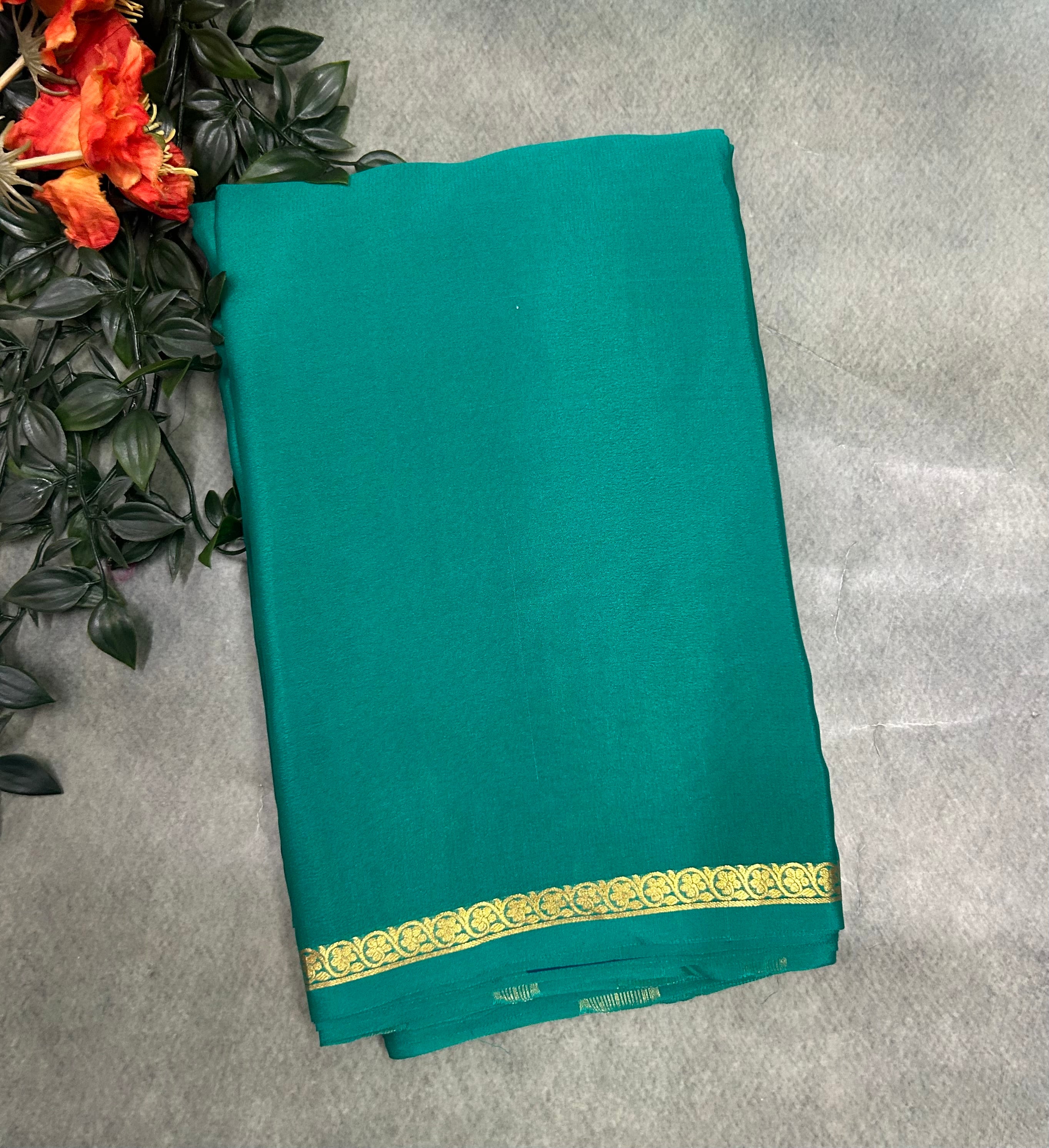 Rama green pure Mysore crepe silk saree