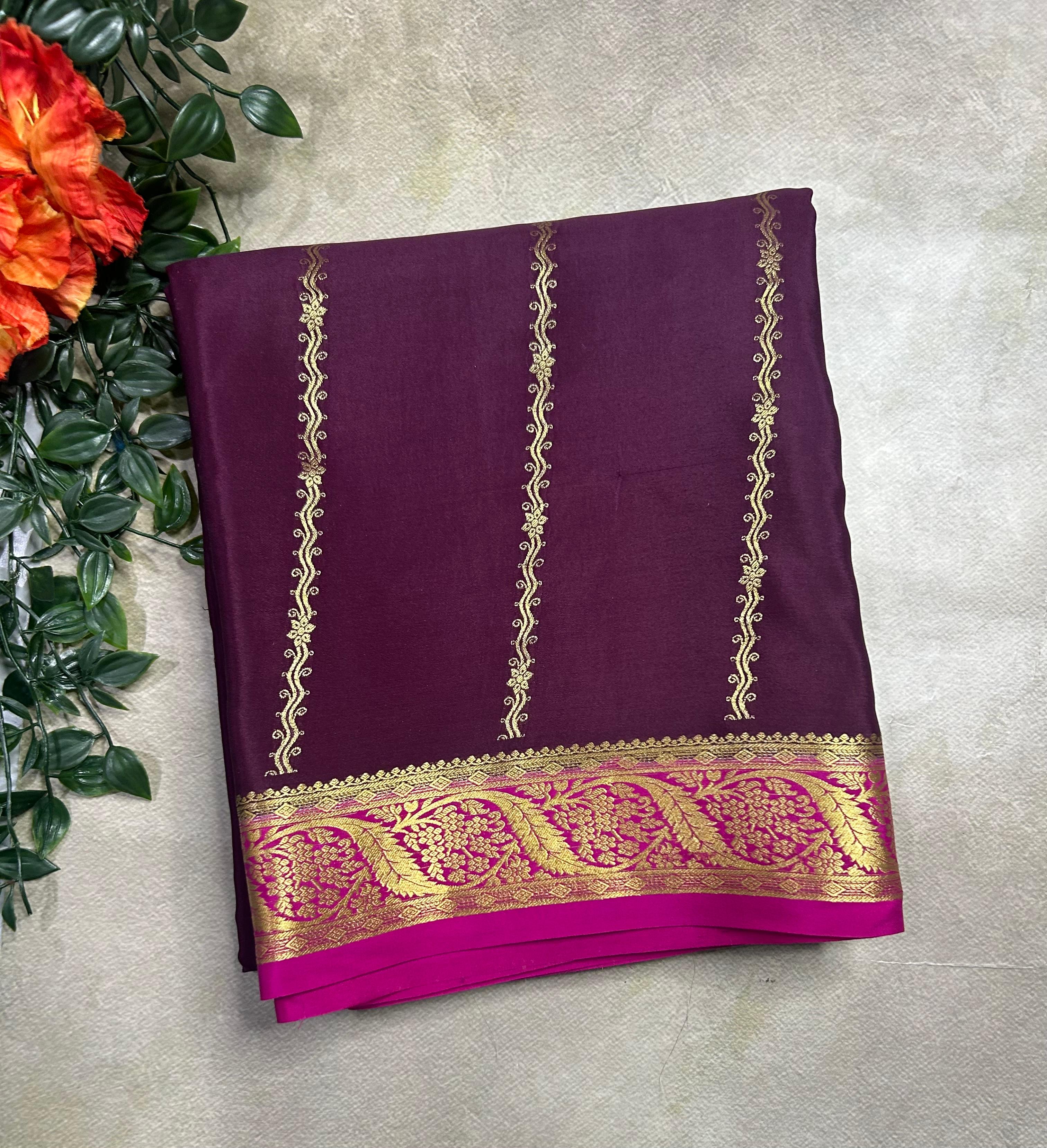 Wine stripes pure Mysore silk 106 saree