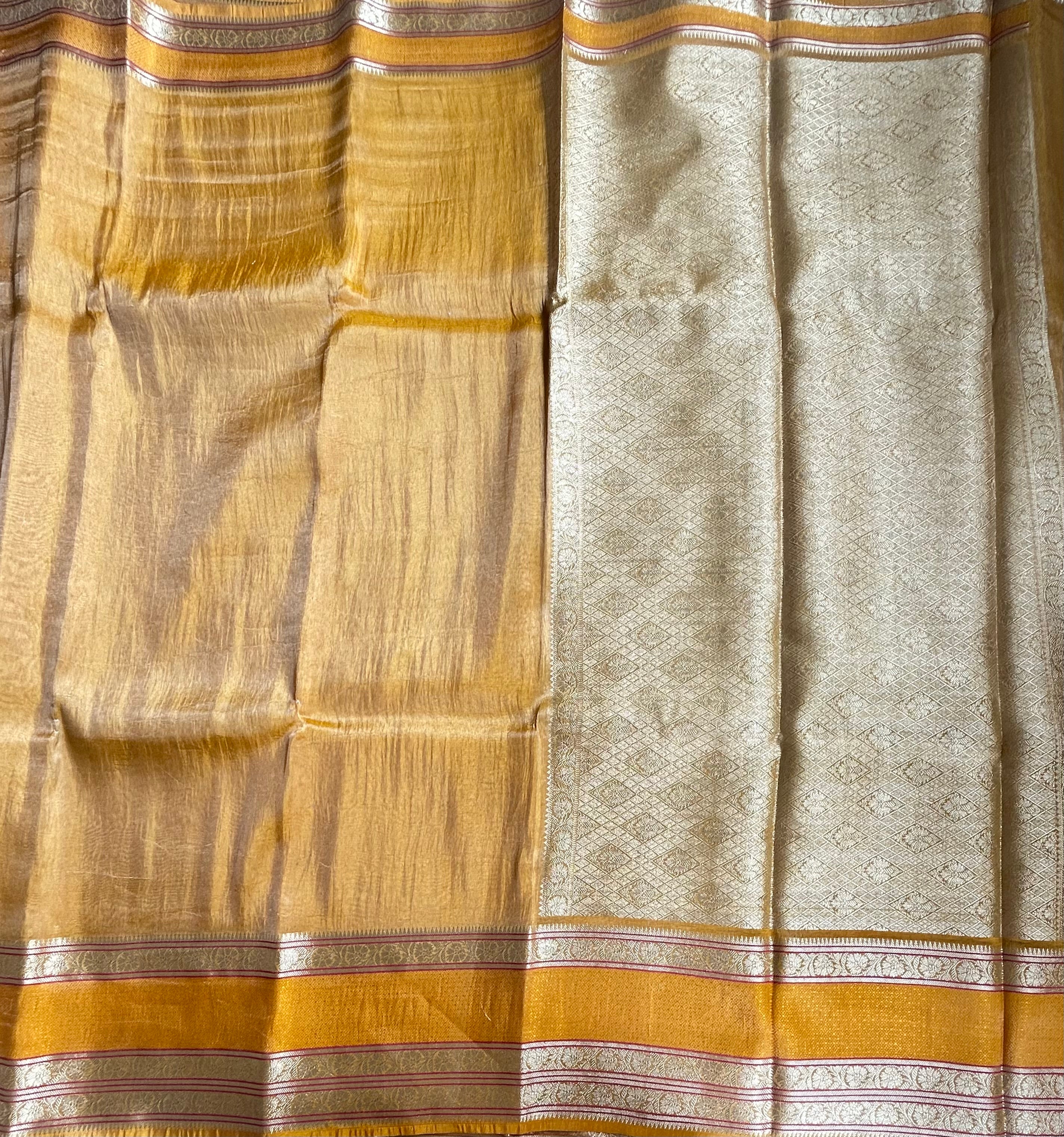 Yellow bentex border semi tissue saree