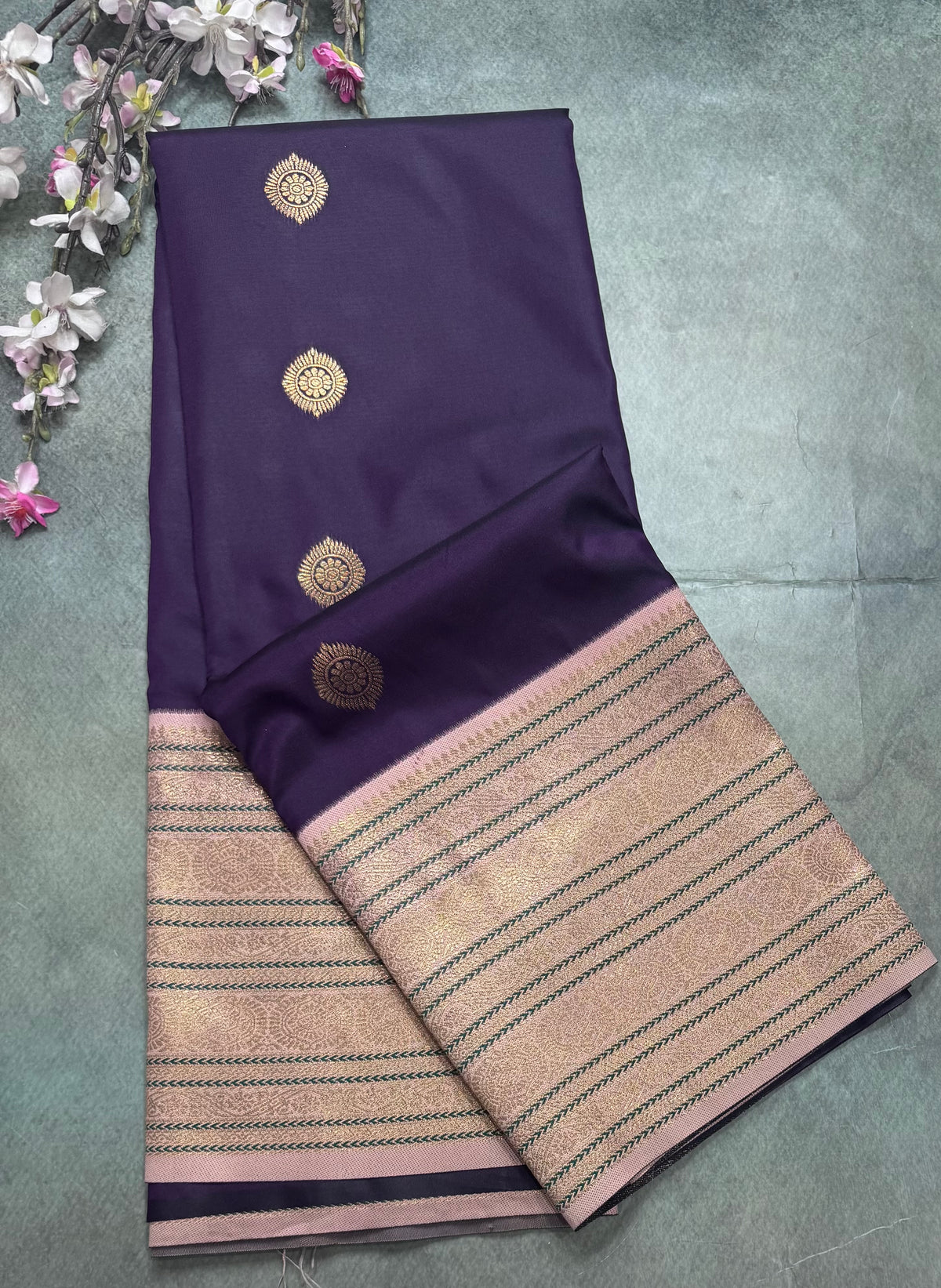 Purple Kanchi Border Semi Soft Silk Saree 110