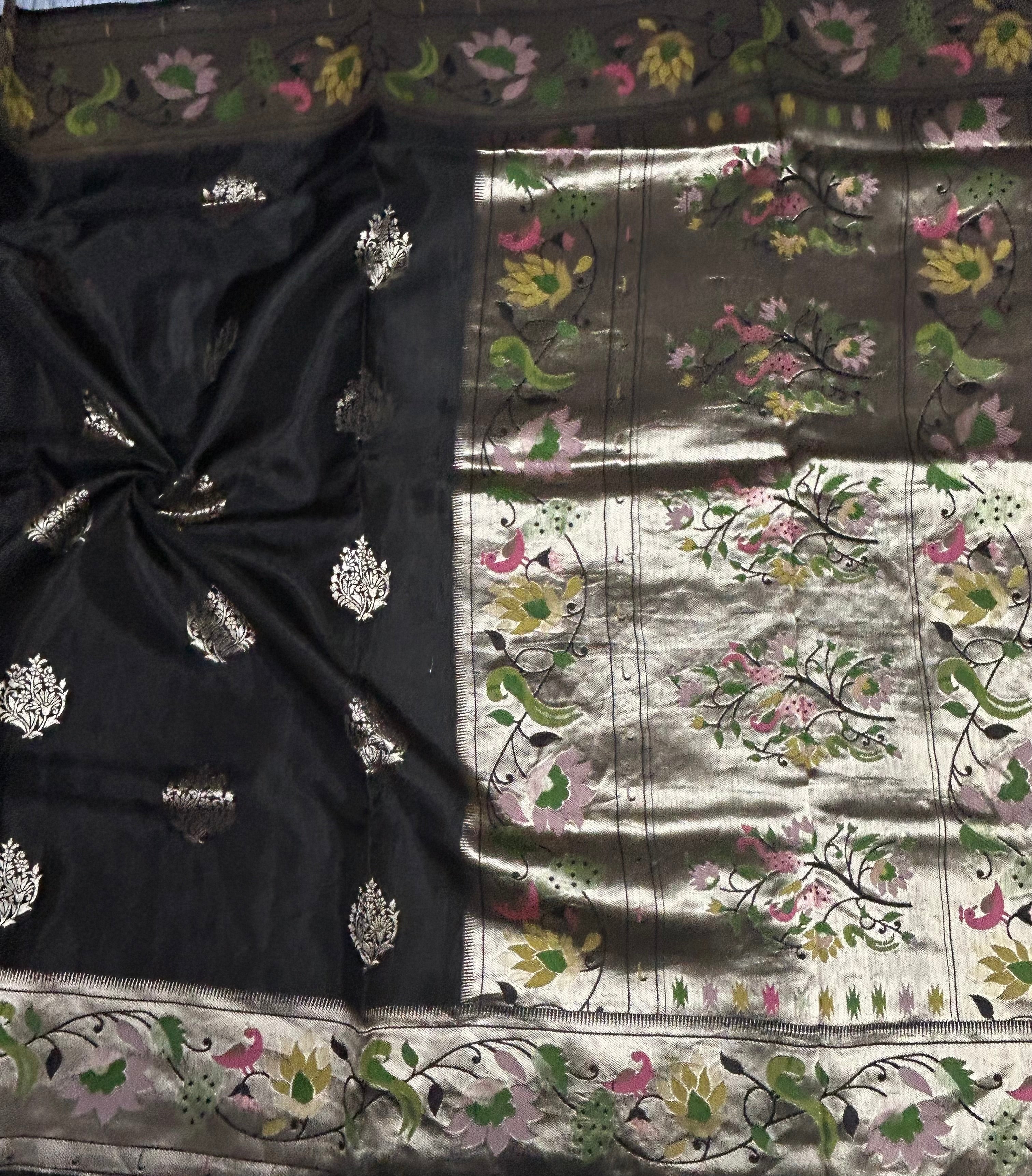 Black Paithani border tussar crepe 105 saree