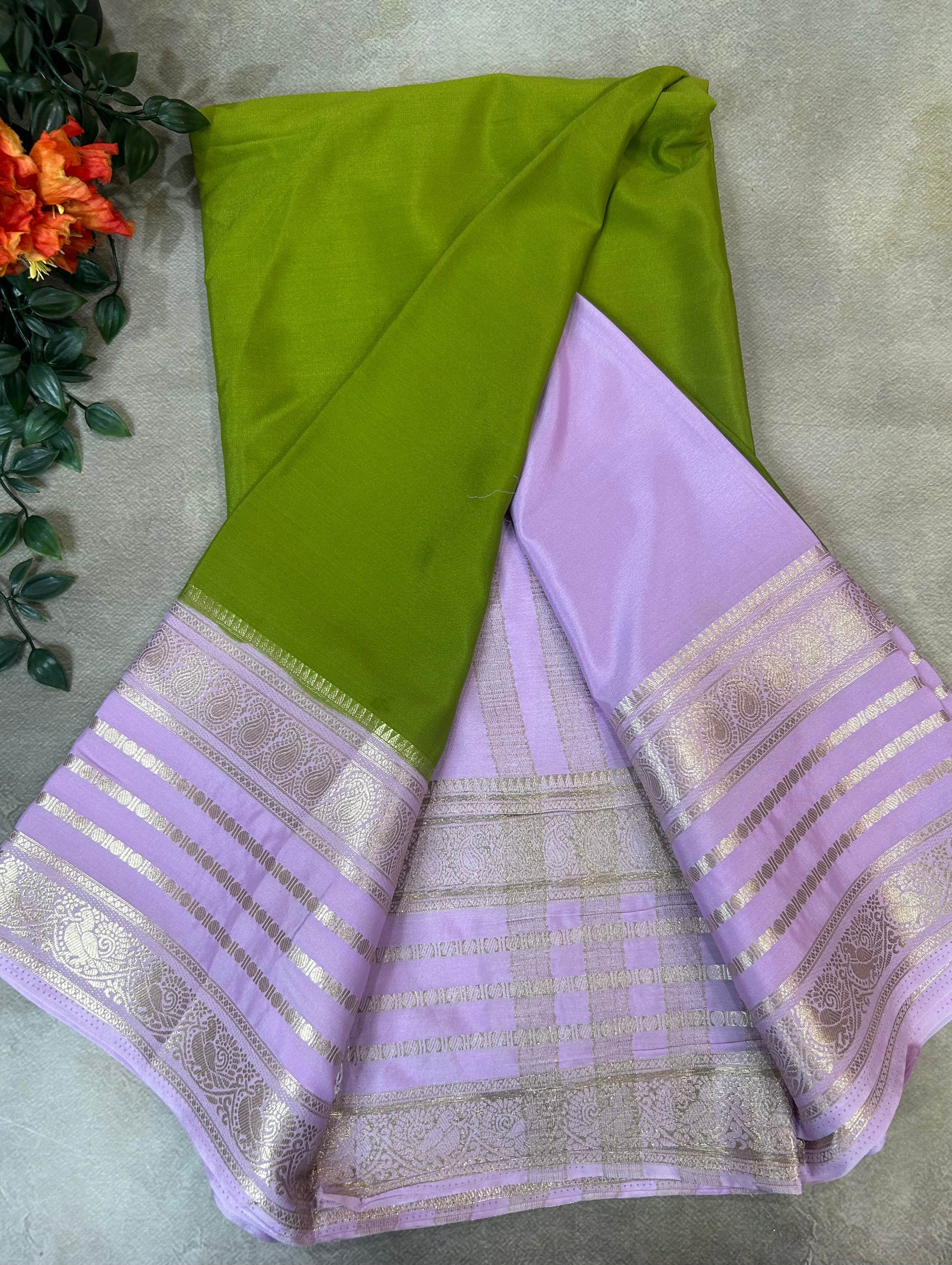 Green  stripes border semi Mysore 104 saree