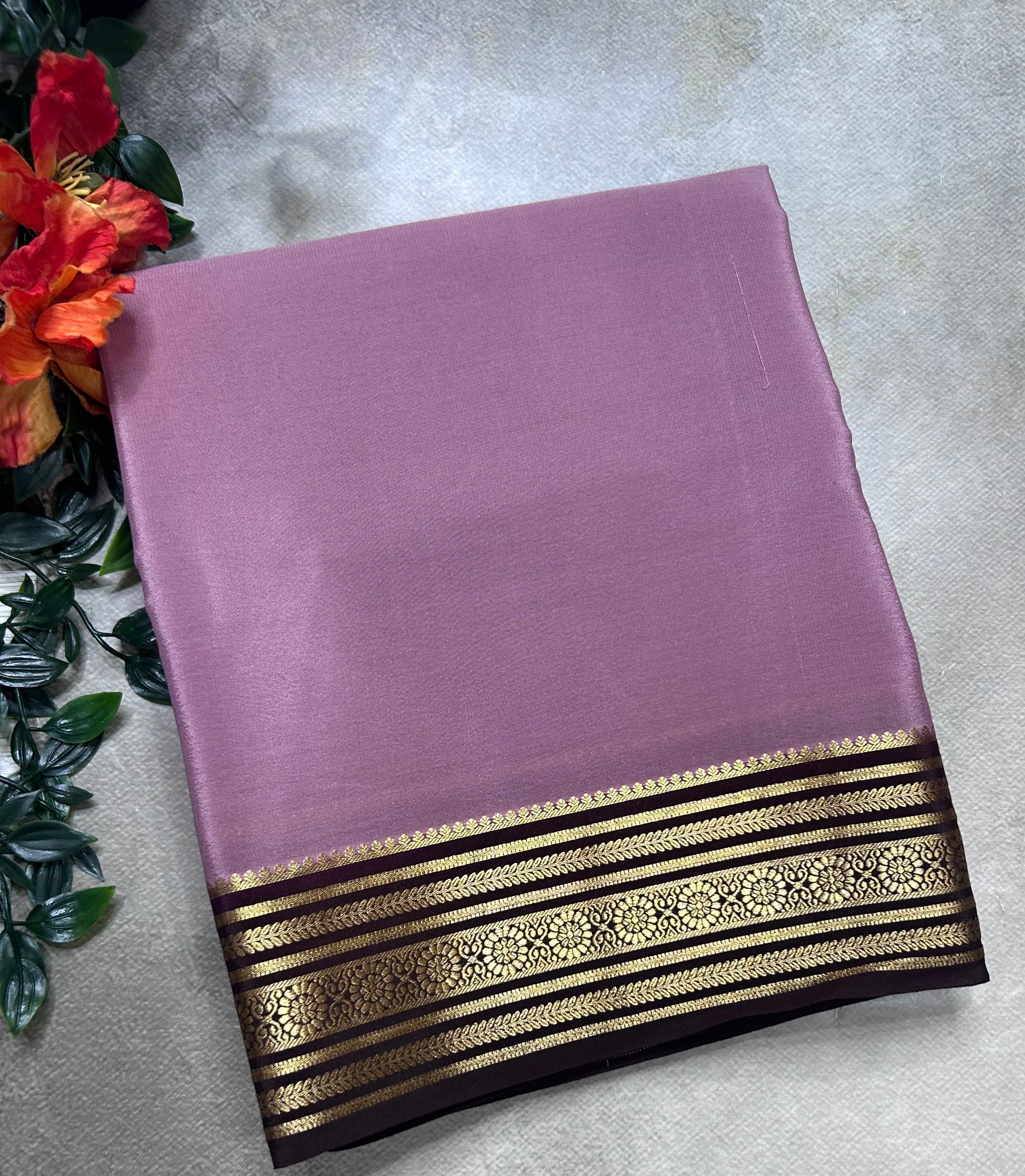 Light onion pink small border pure mysore silk saree(MSC106)