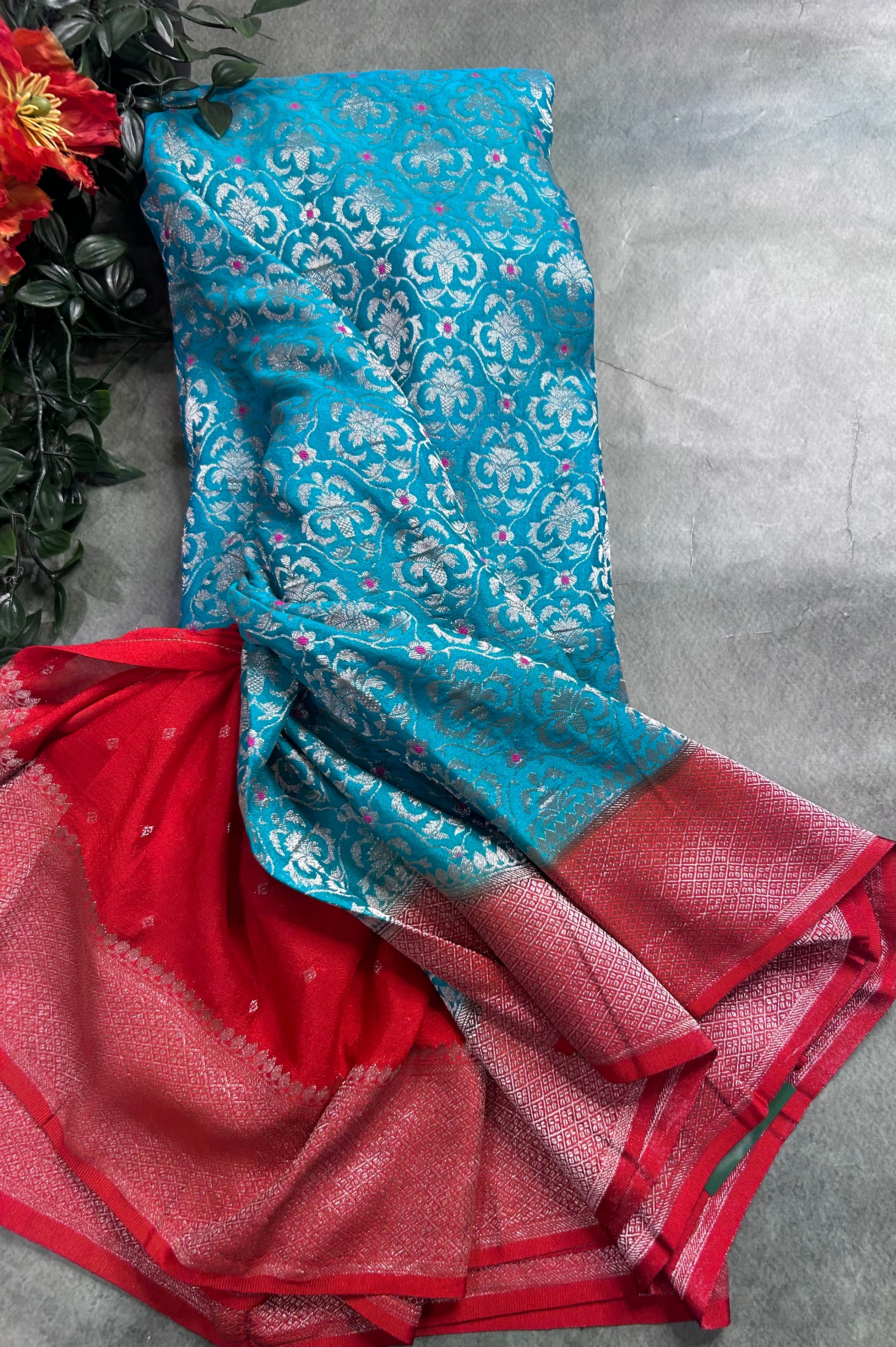 Light Rama green  brocade semi georgette 105 saree