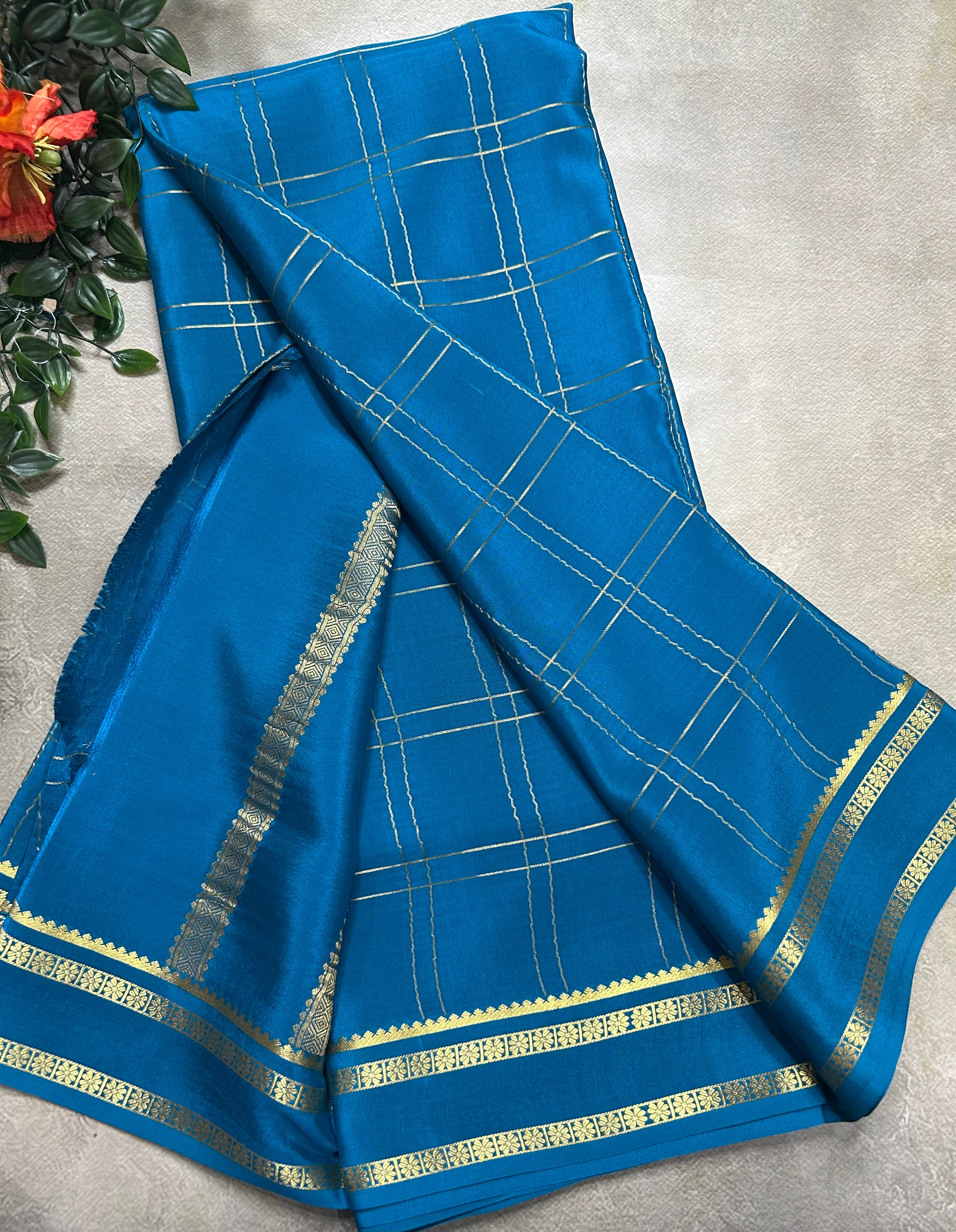 Rama green big checks n Bentex border pure Mysore silk 106 saree