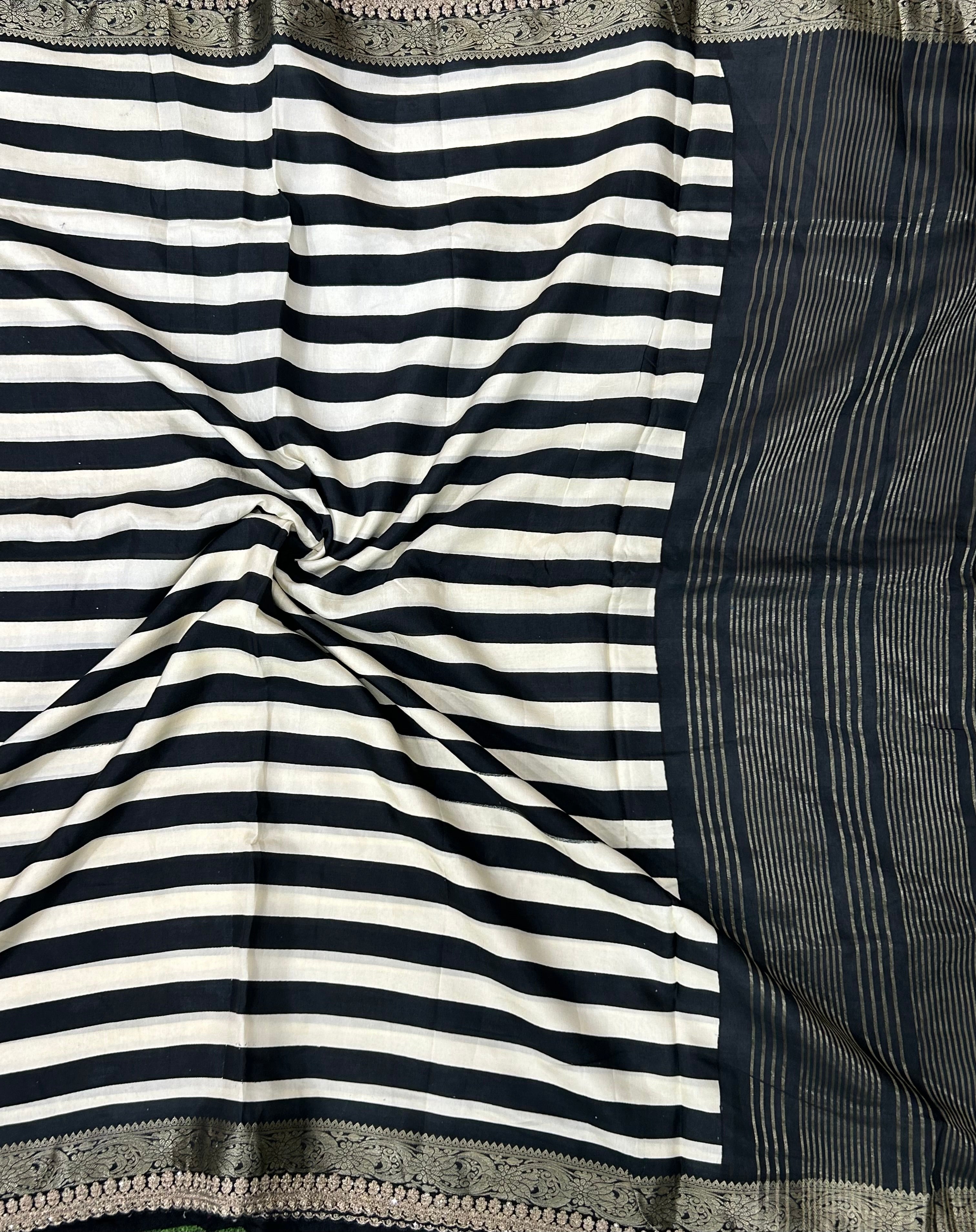 Black stripes dola crepe silk saree