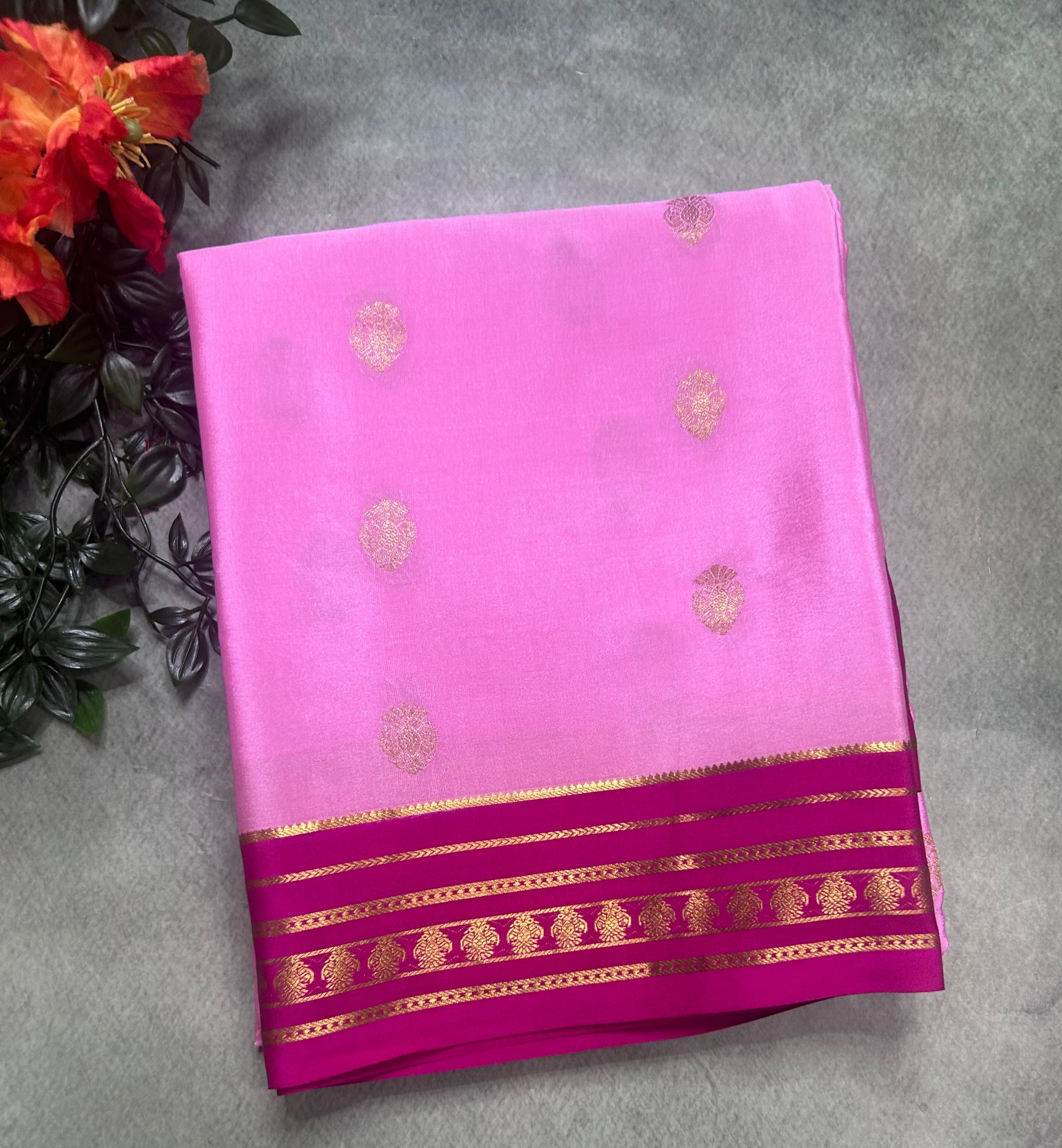 Light pink stripes border pure Mysore silk 106 saree
