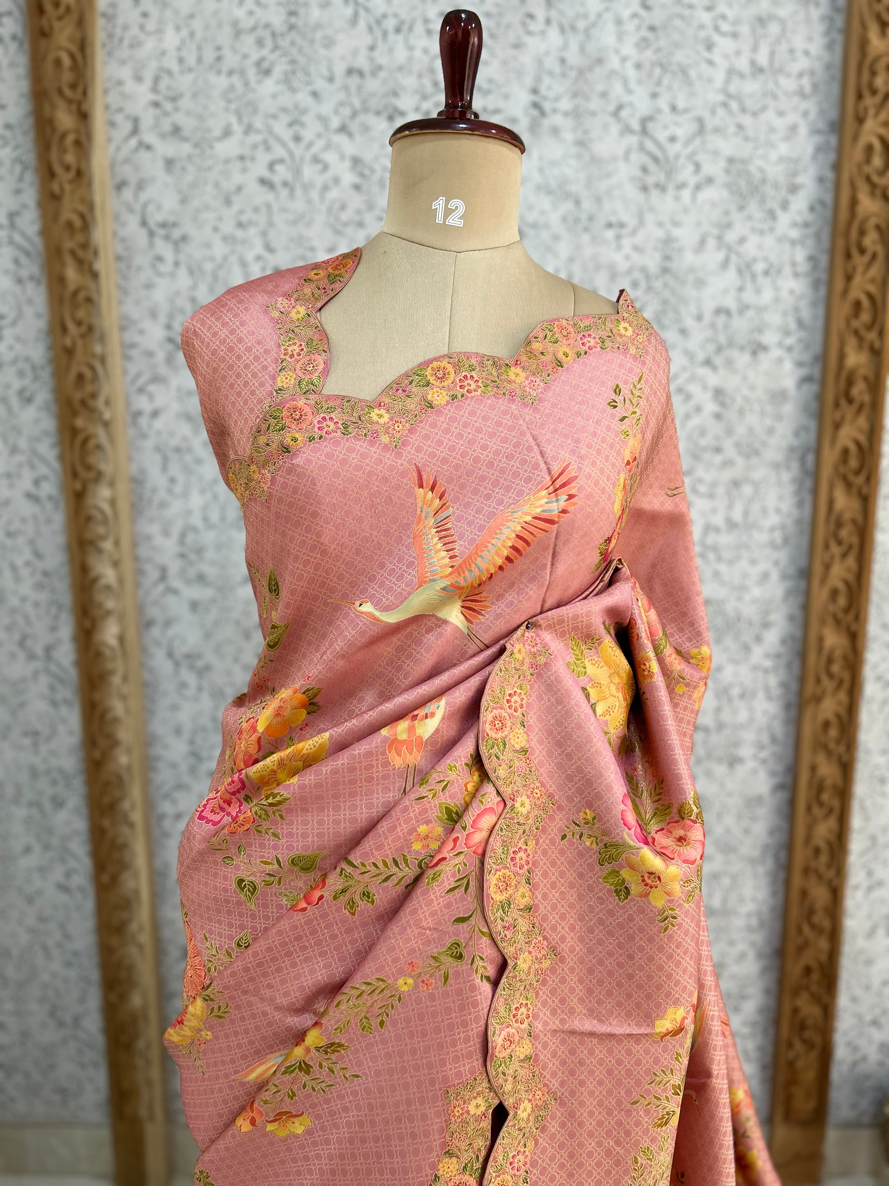 Pink dola crepe silk saree 101