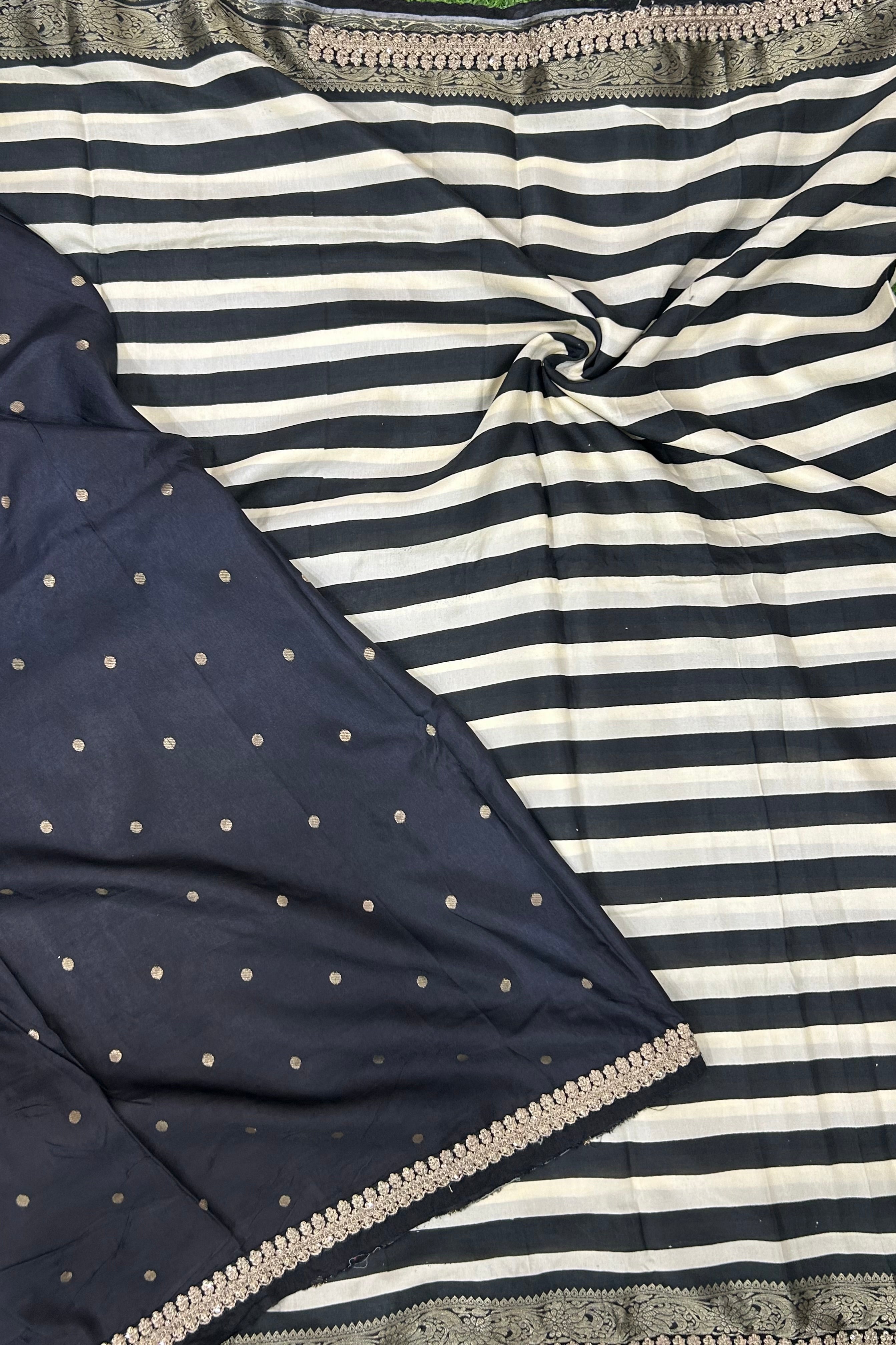 Black stripes dola crepe silk saree