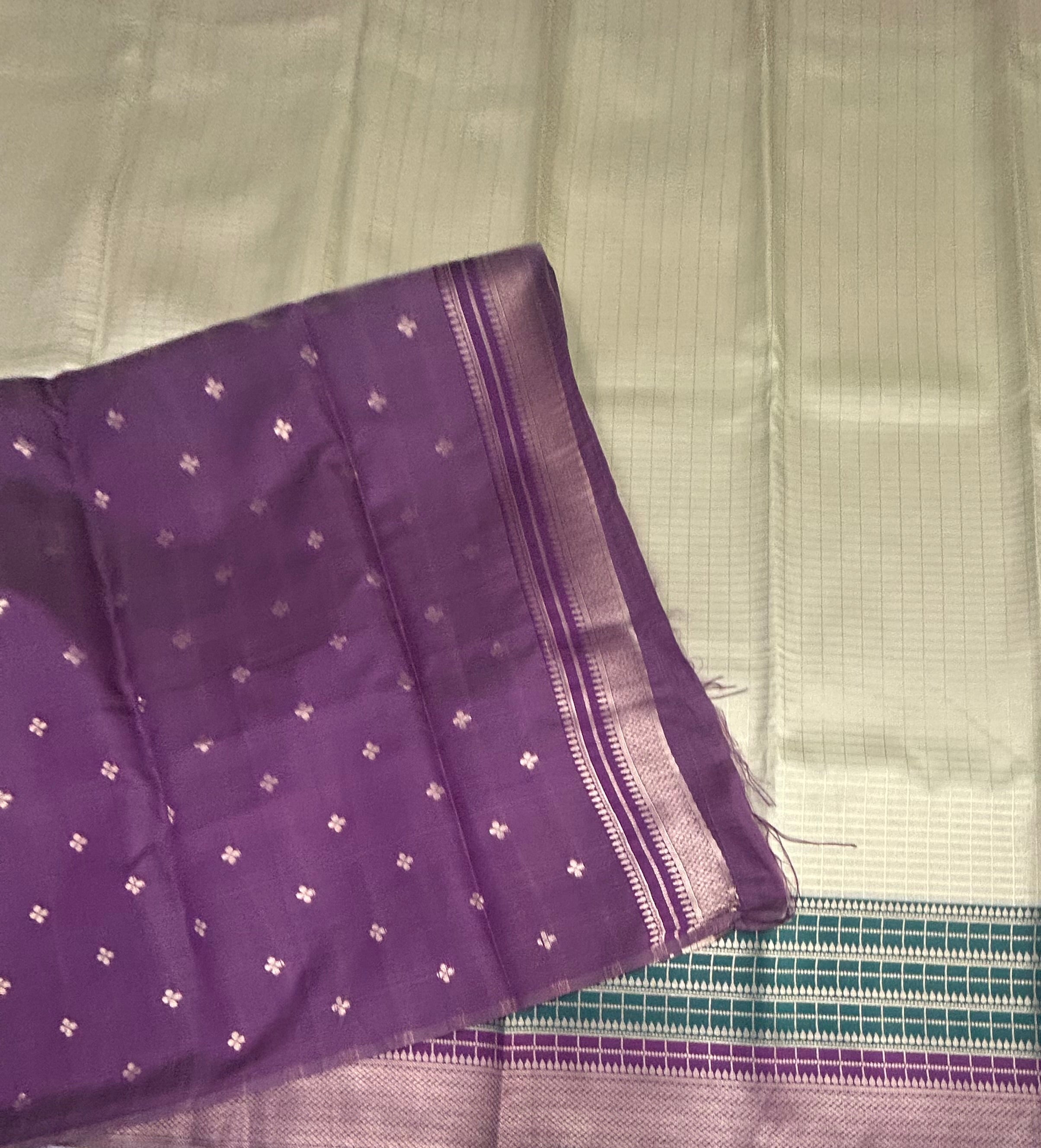 Light green small checks semi Silk Saree