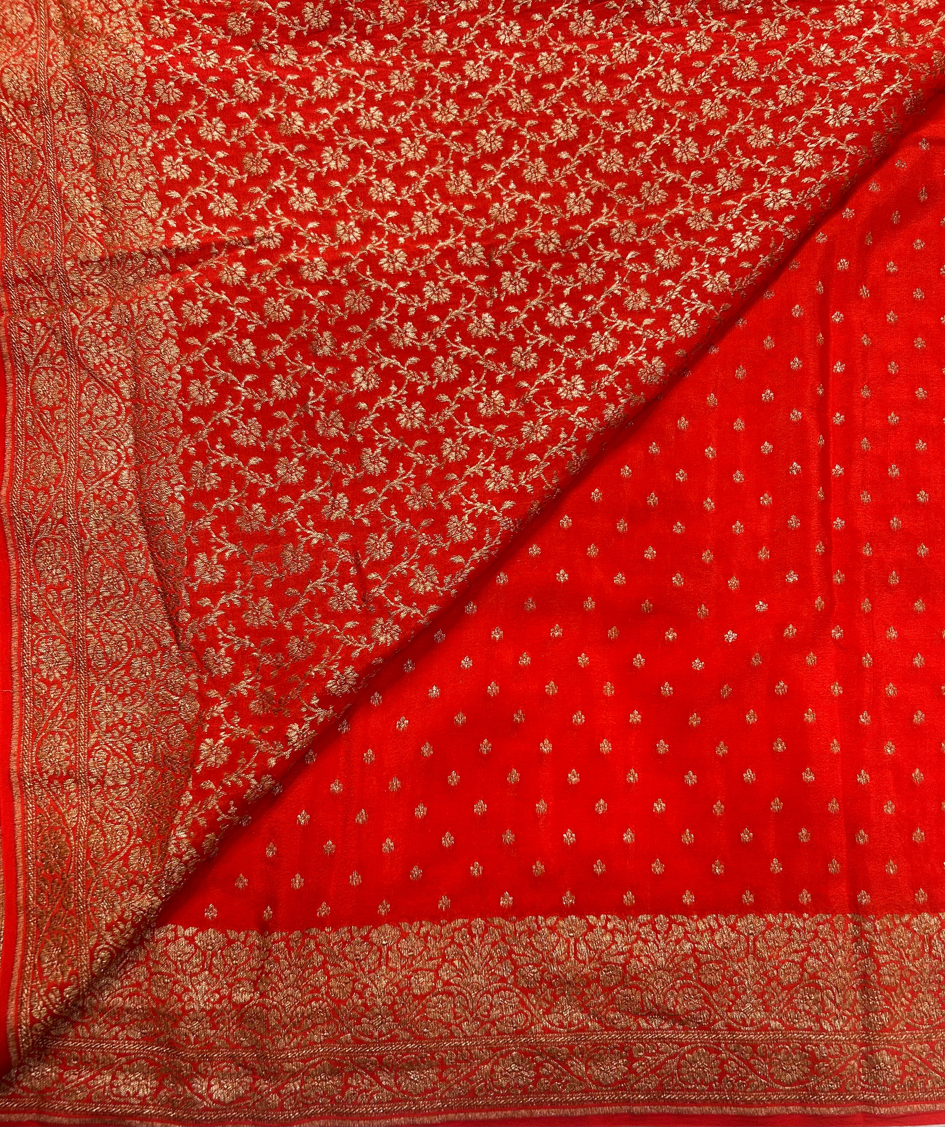 Orange small Butta pure Benarasi crepe 106 saree
