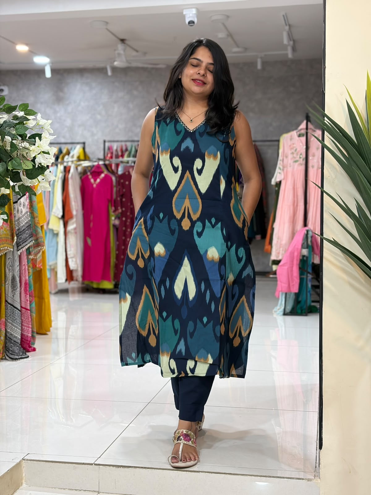 Blue Cotton Hand Embroidery Cord Set Kurtha 487 (Copy)