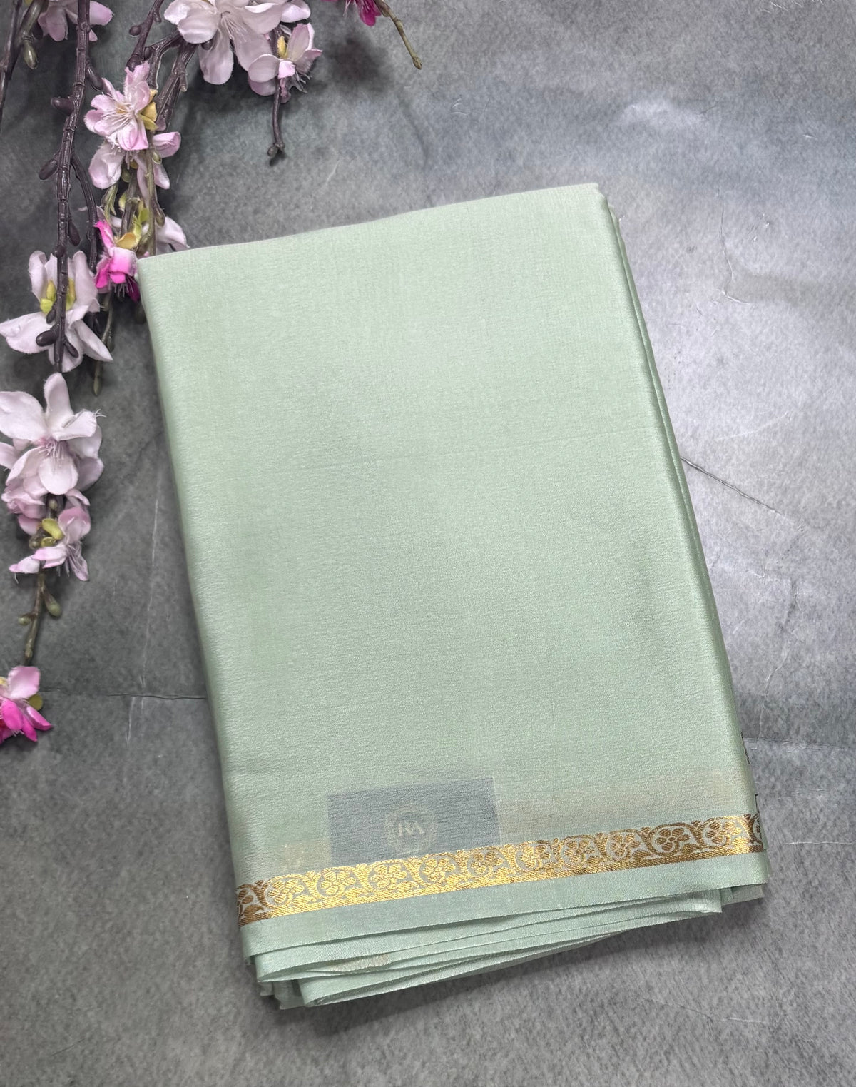 Pastel green one inch border pure Mysore silk saree