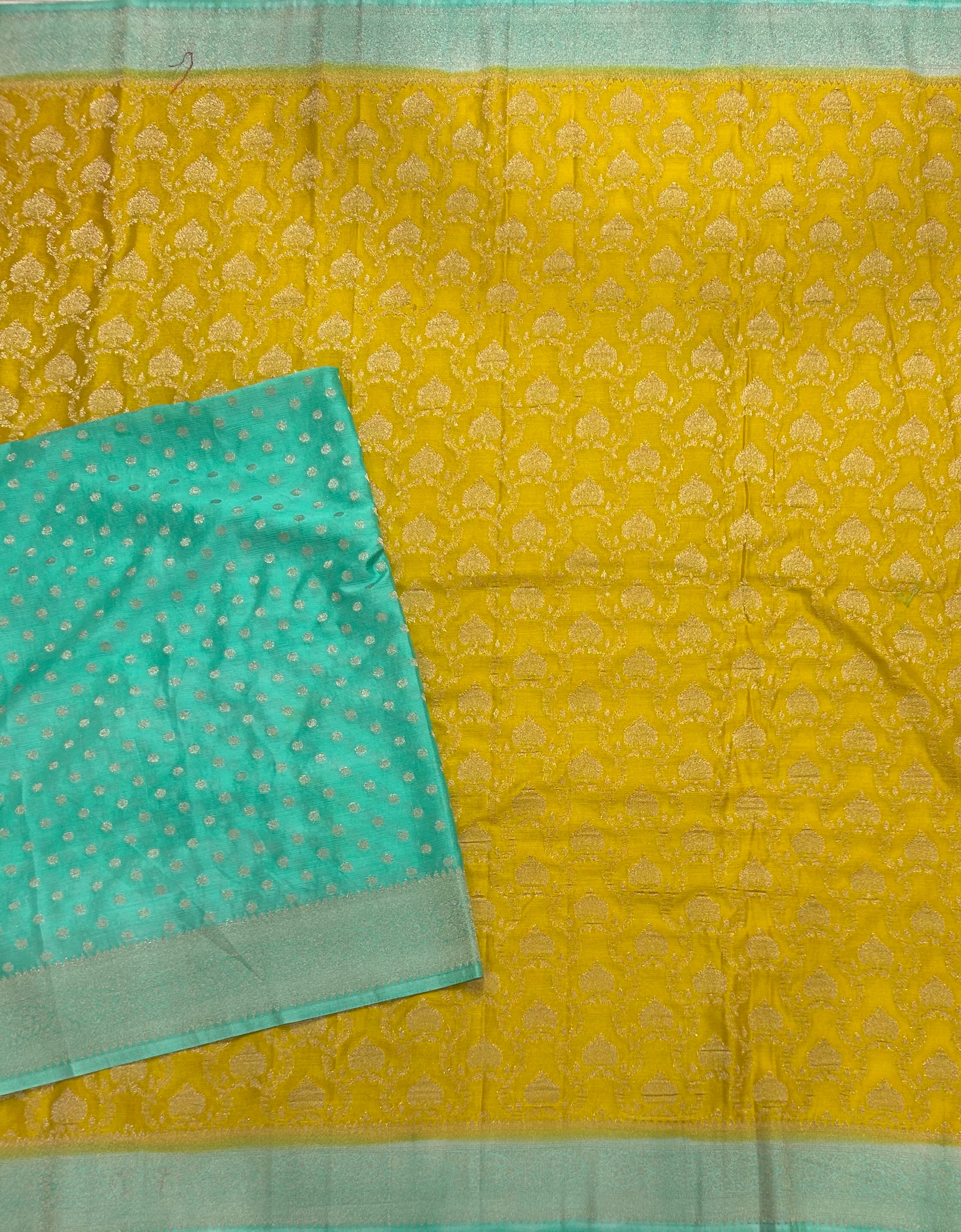 Yellow contrast Jaal brocade semi georgette 104 saree