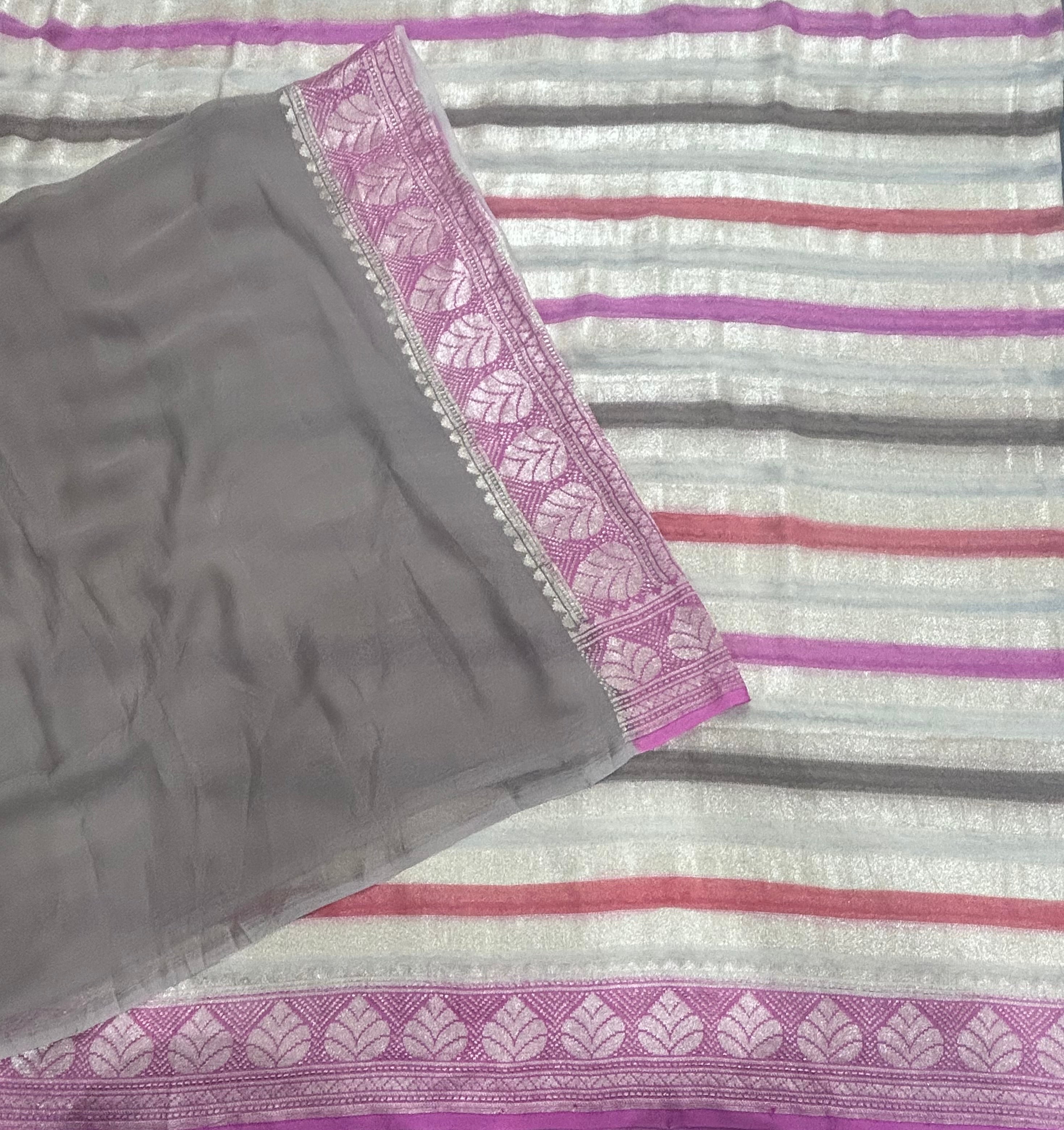 Cream rankart stripes pure Tussar georgette-106 saree