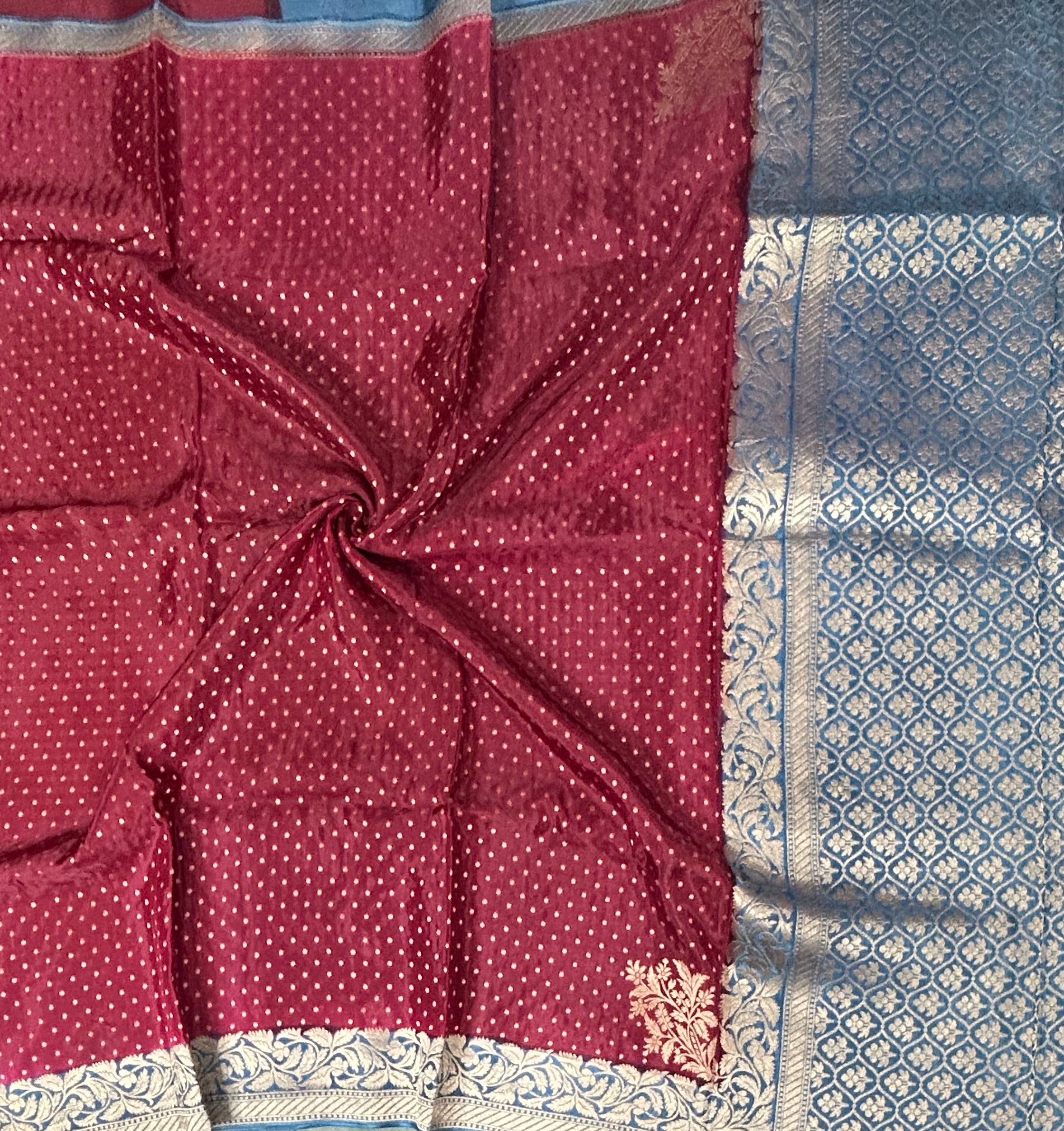 Maroon small Butta satin crepe-12 saree