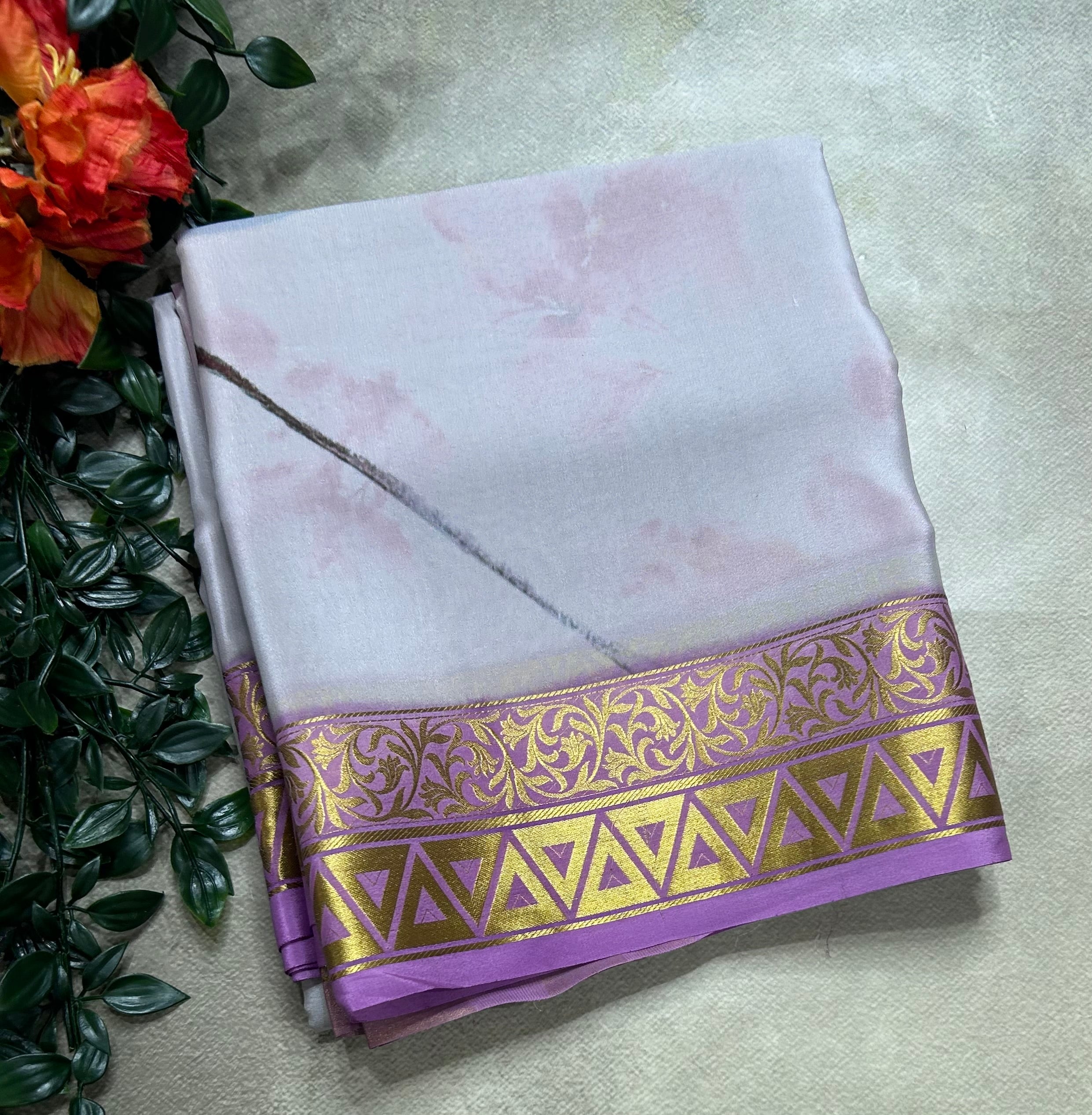 Pastel blue digital print pure mysore silk saree(DMS106)
