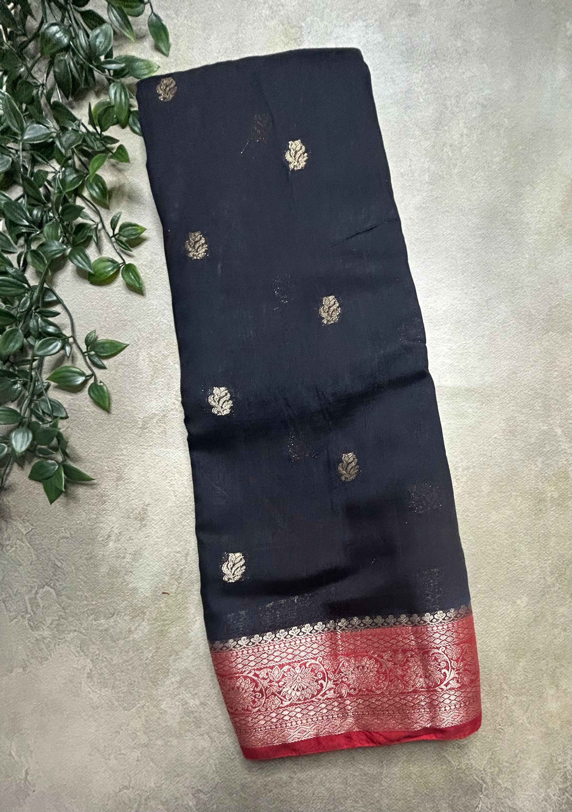 Black n red soft Tussar crepe saree