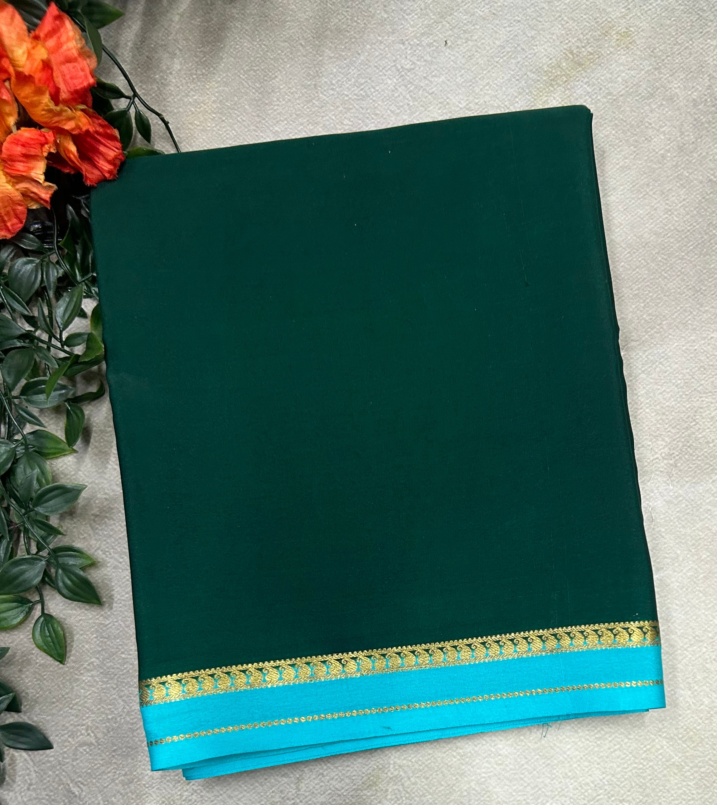 Bottle green small border pure Mysore silk 103 saree