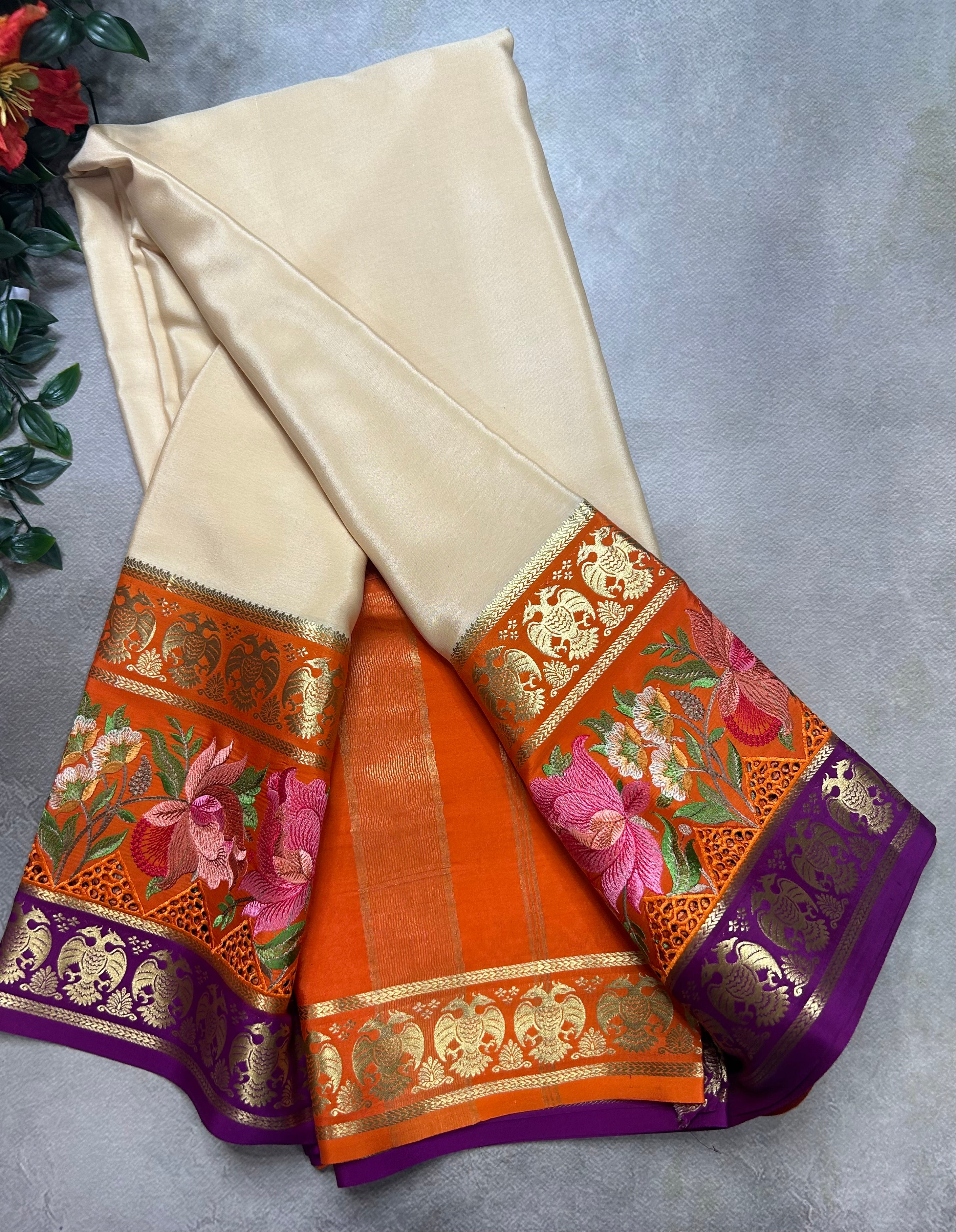 3D embroidery pure mysore silk-105 saree