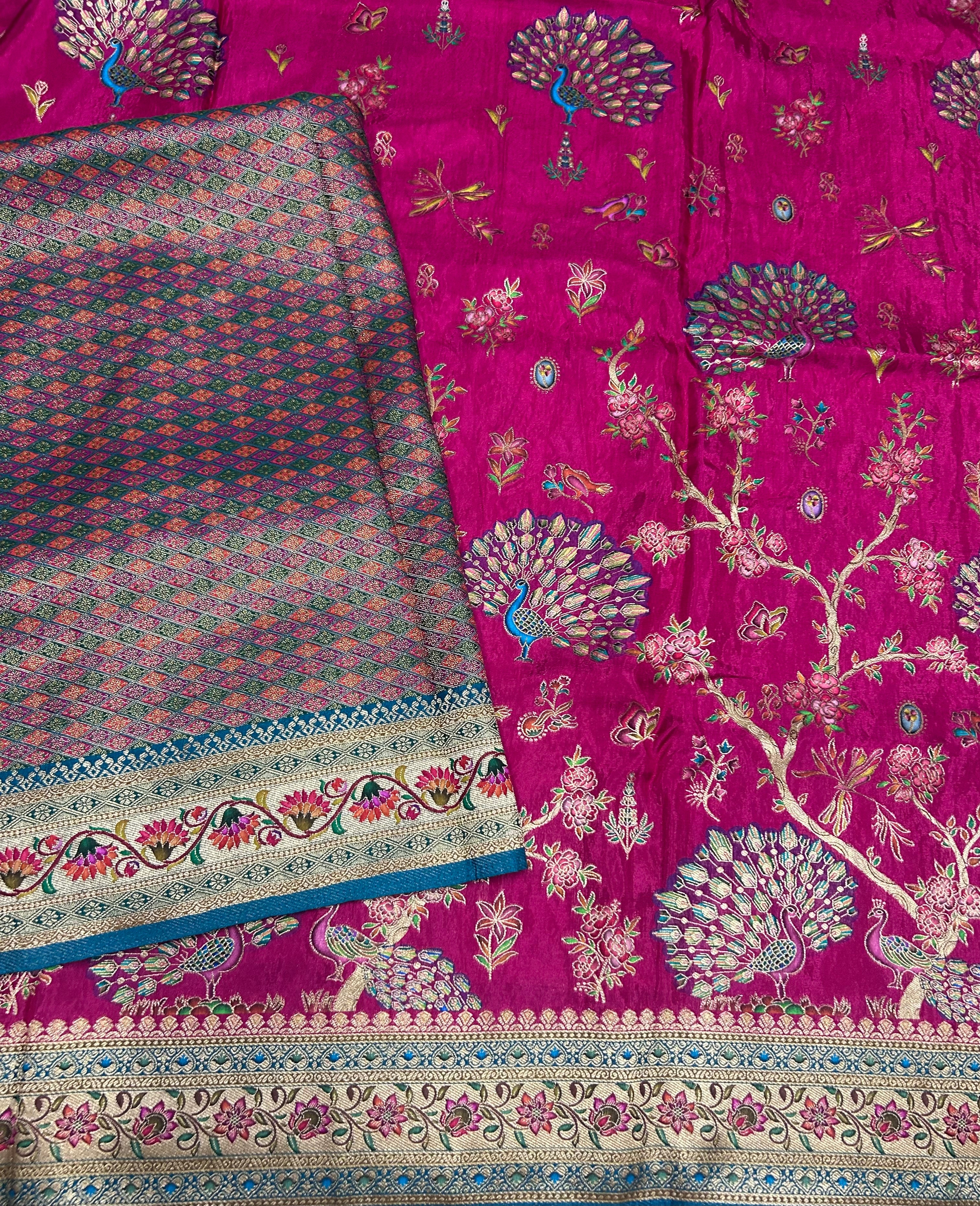 Rani pink pashmina satin silk crepe 106 saree