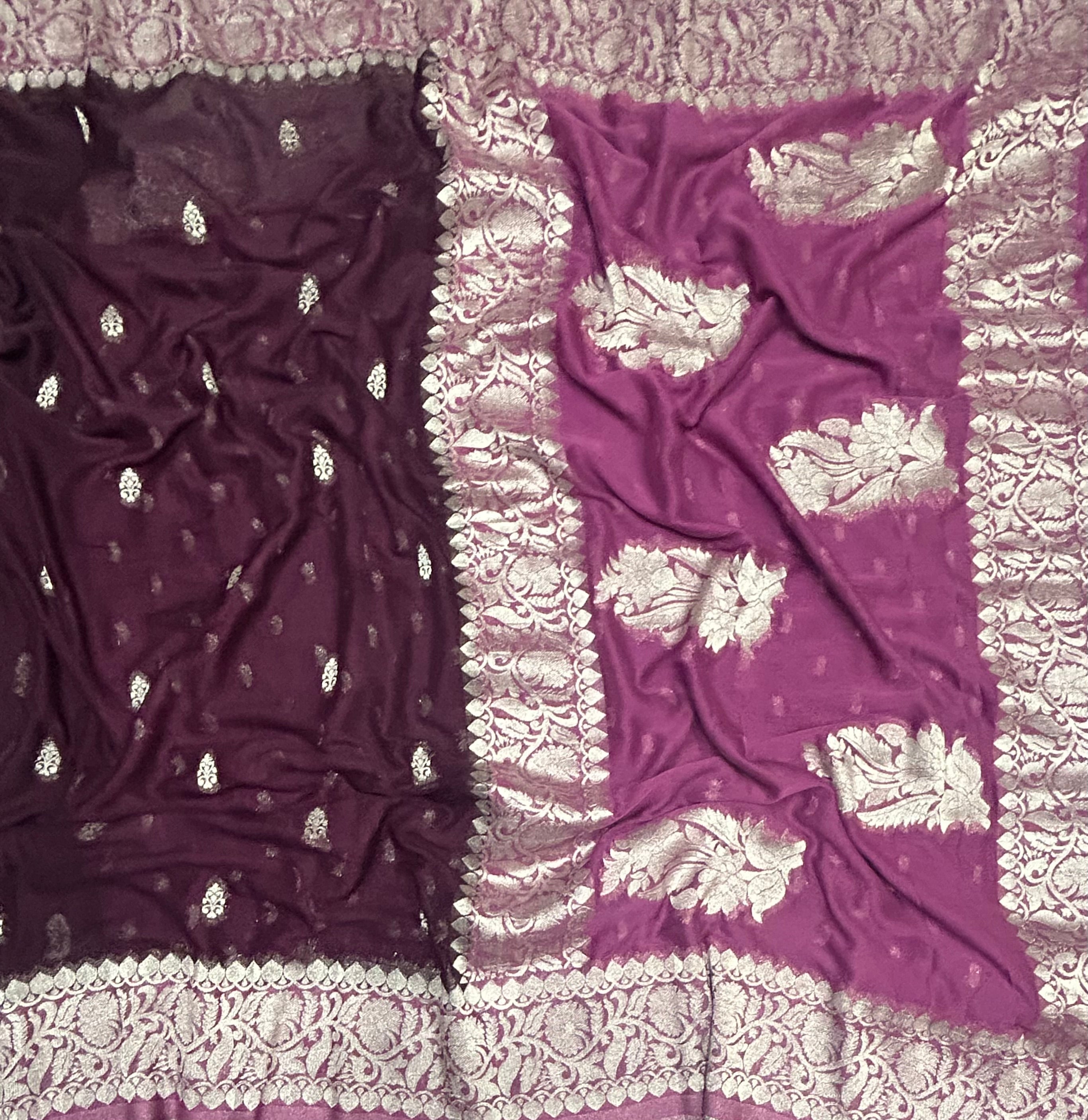 Wine small Butta semi chiffon Benarasi 105 saree