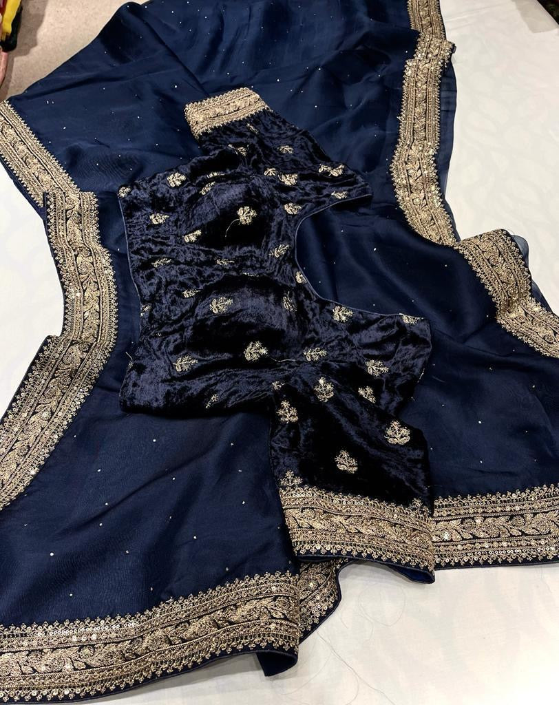 Navy blue sabyasachi inspired pure organza saree