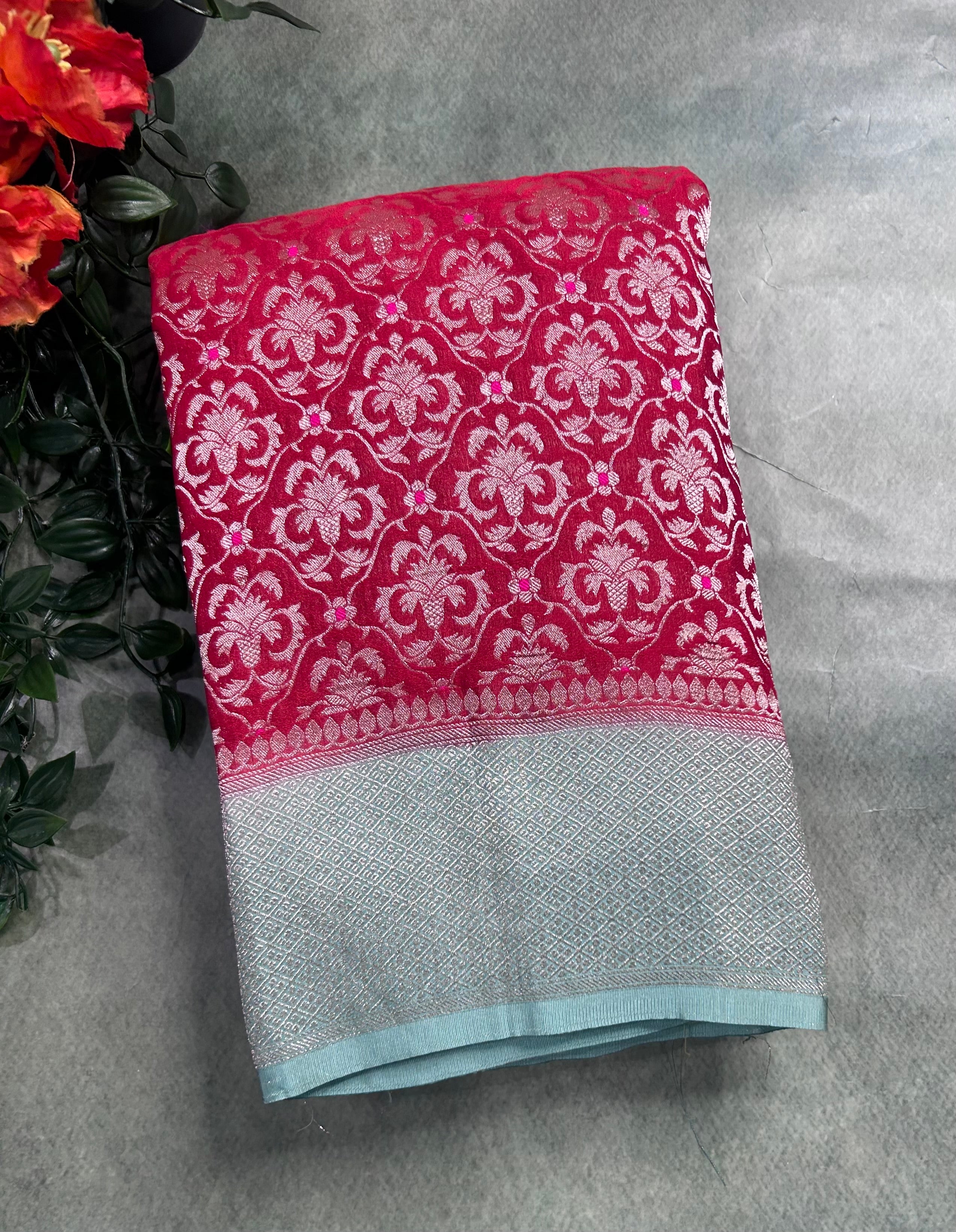 Red brocade semi georgette 105 saree
