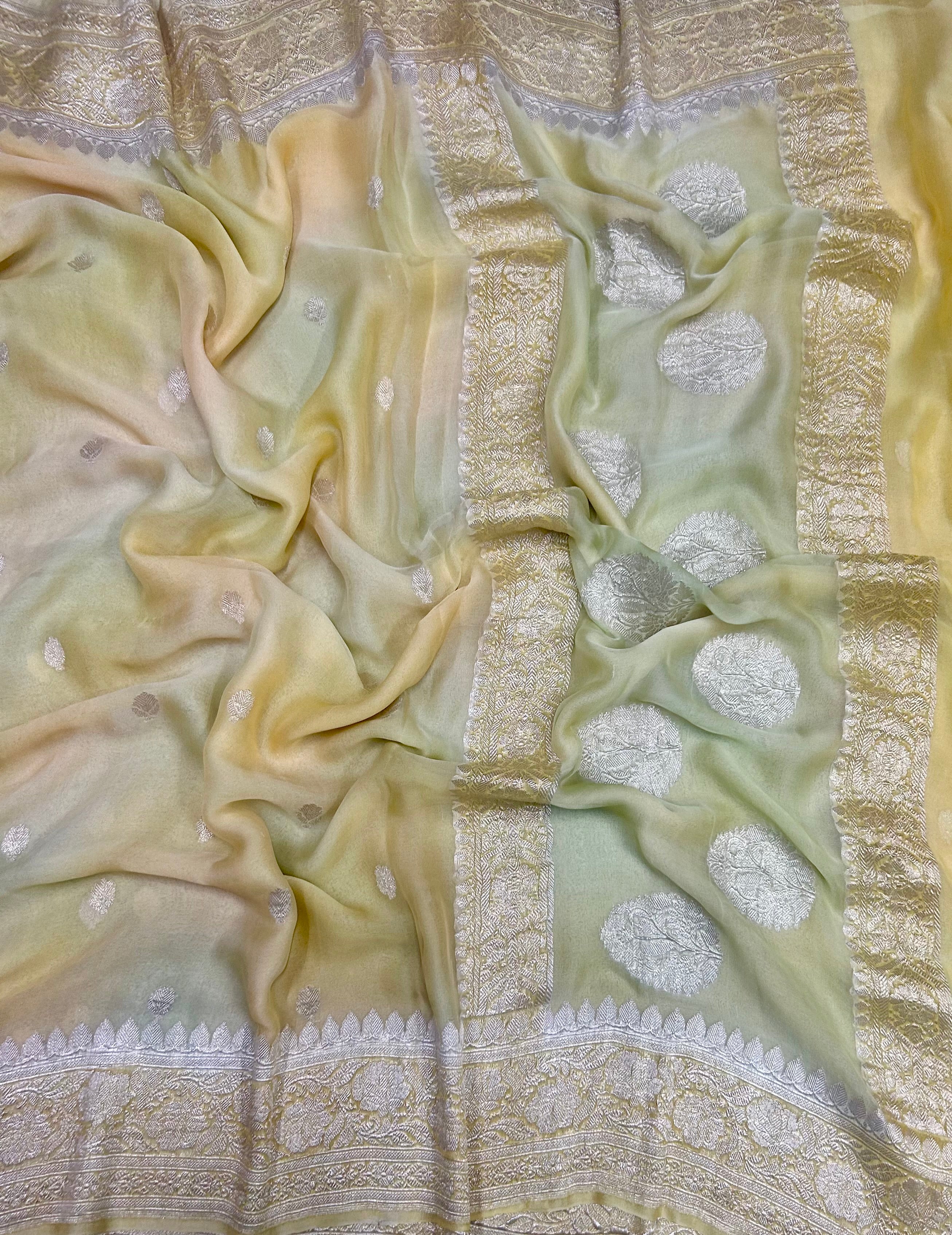Cream small butta chiffon pure 104 saree