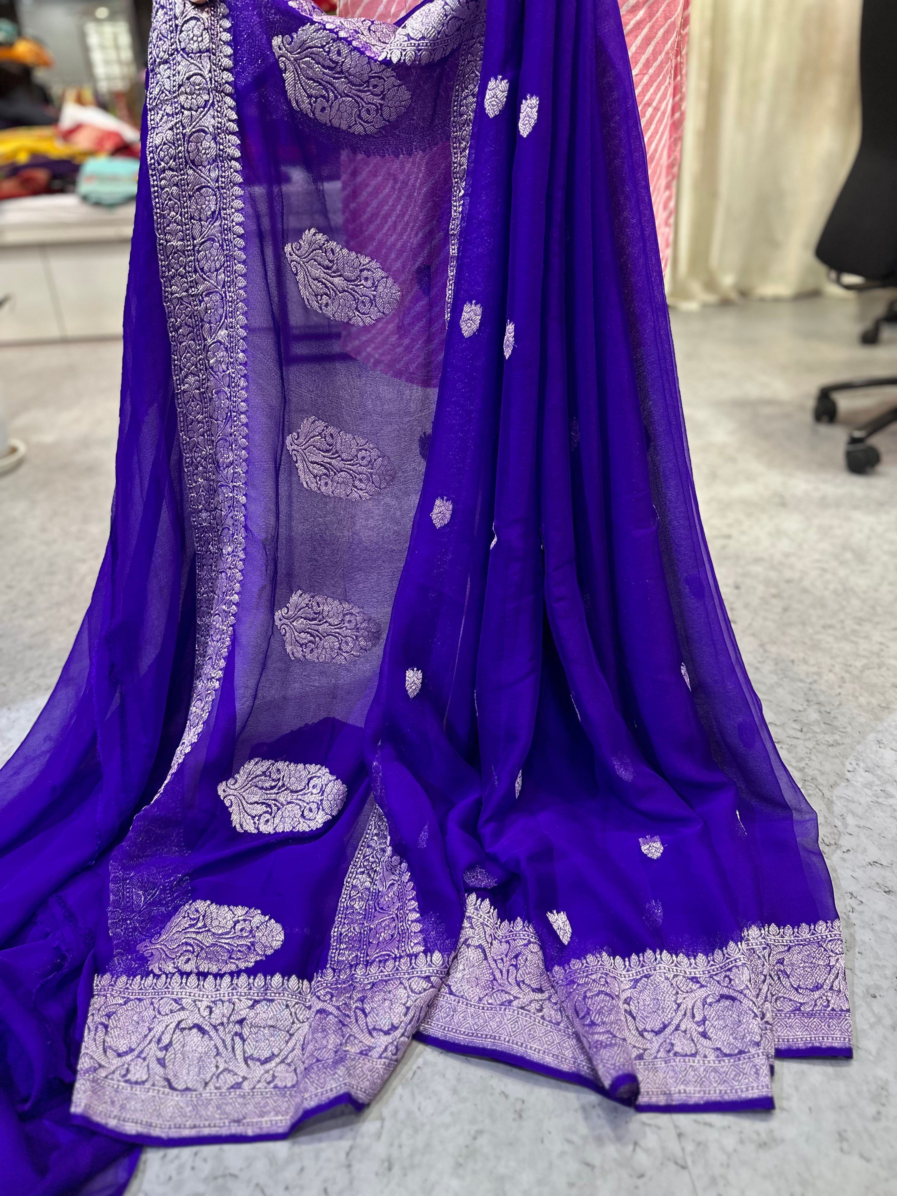 Purple pure chiffon benarasi saree