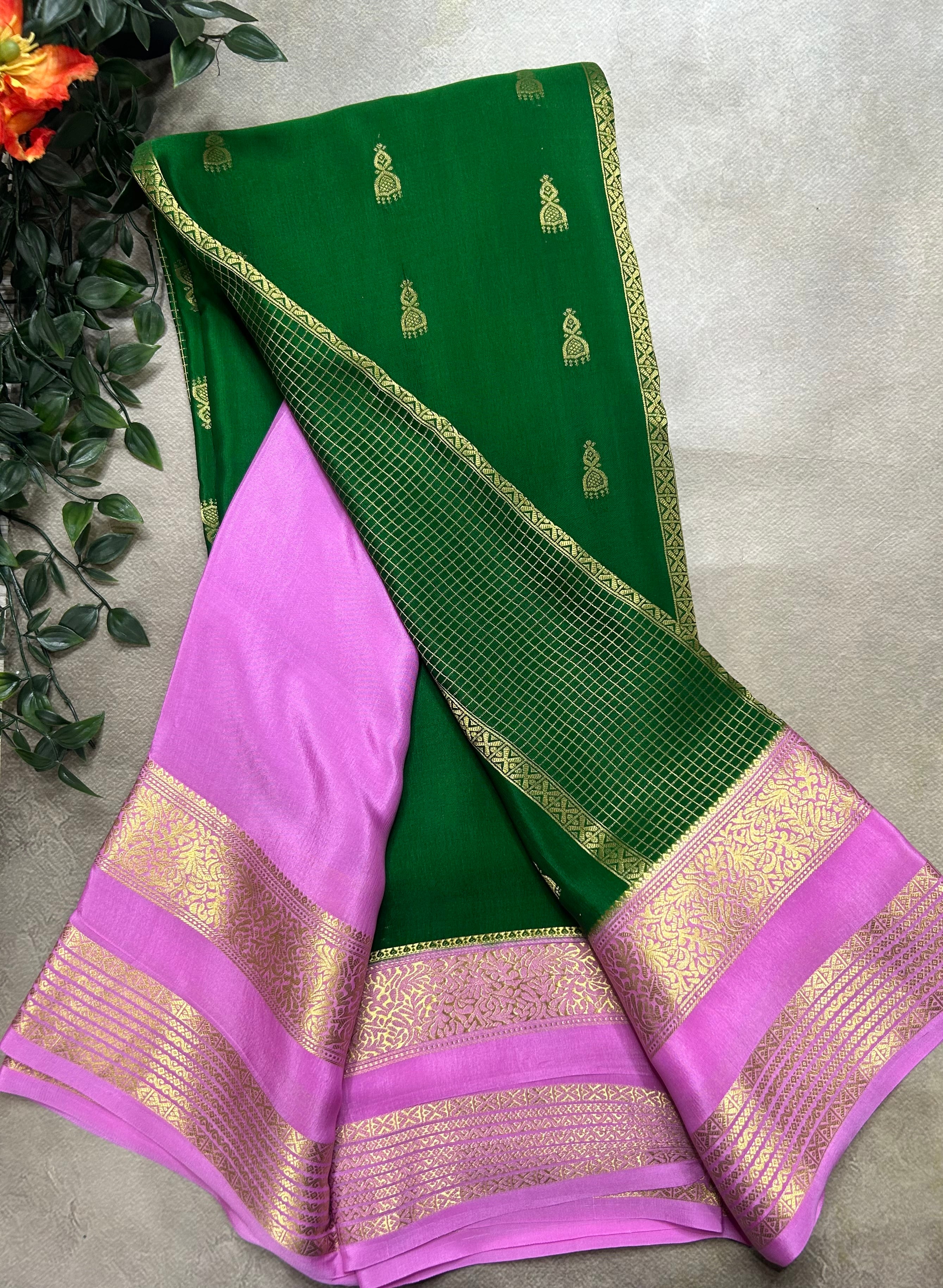 Green jumka Butta n bentex border pure Mysore silk saree ST105