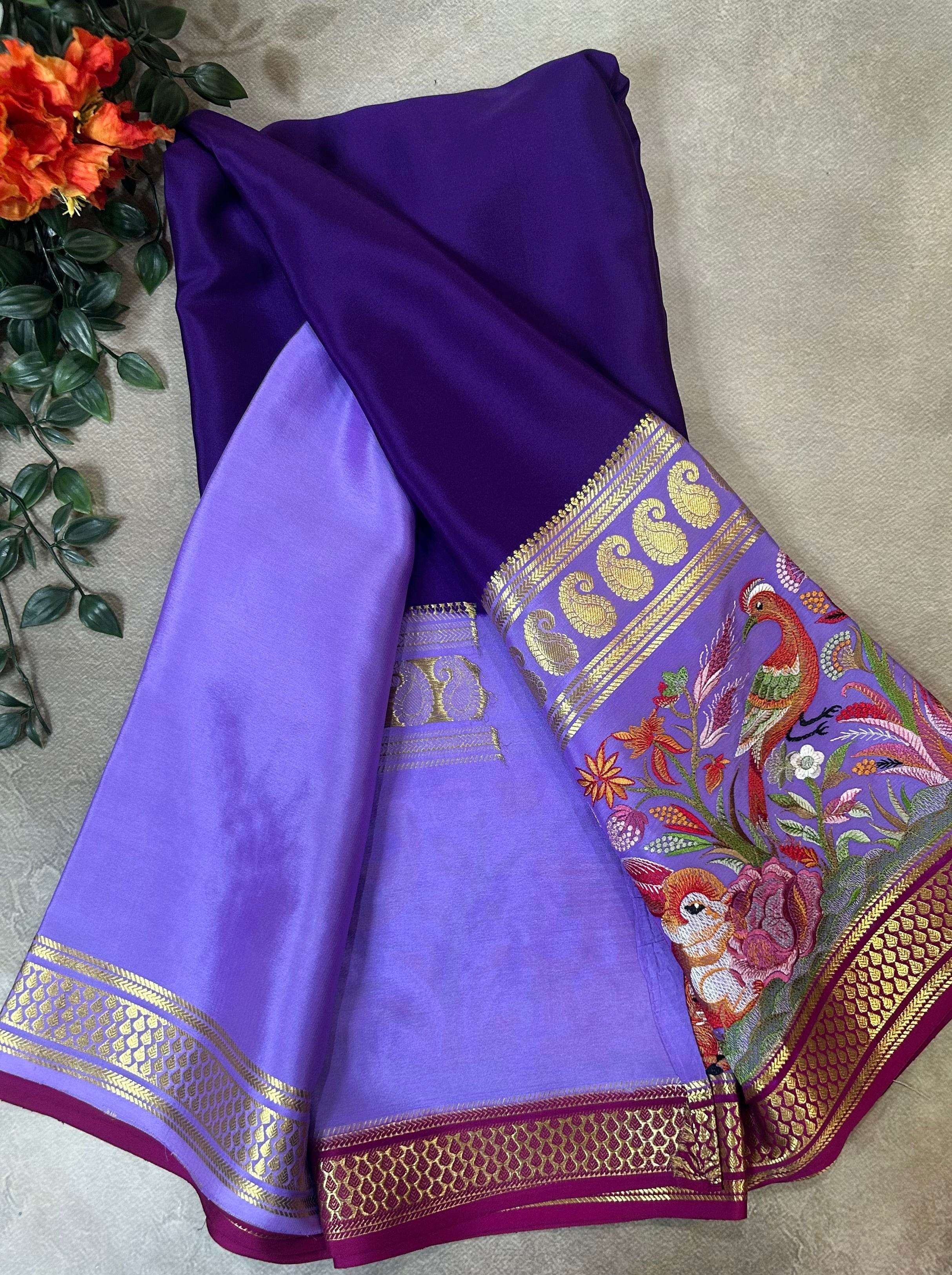 3D embroidery pure mysore silk-104 saree