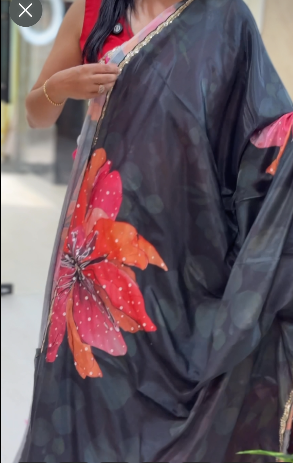 Black sequins work scallop border printed pure crepe party wear saree