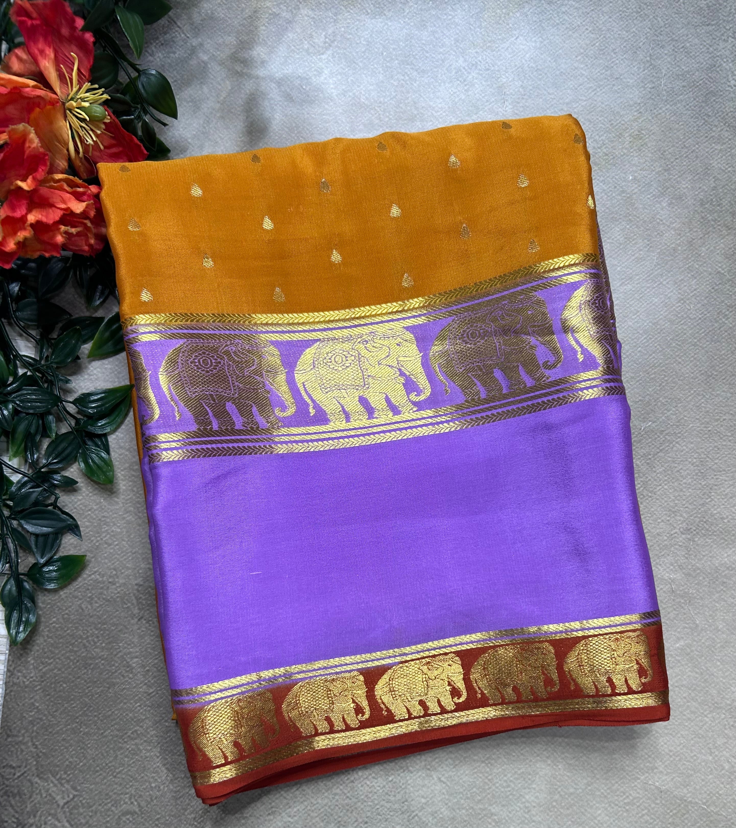 Mustard Yellow bentex border pure mysore silk saree(YMS106)