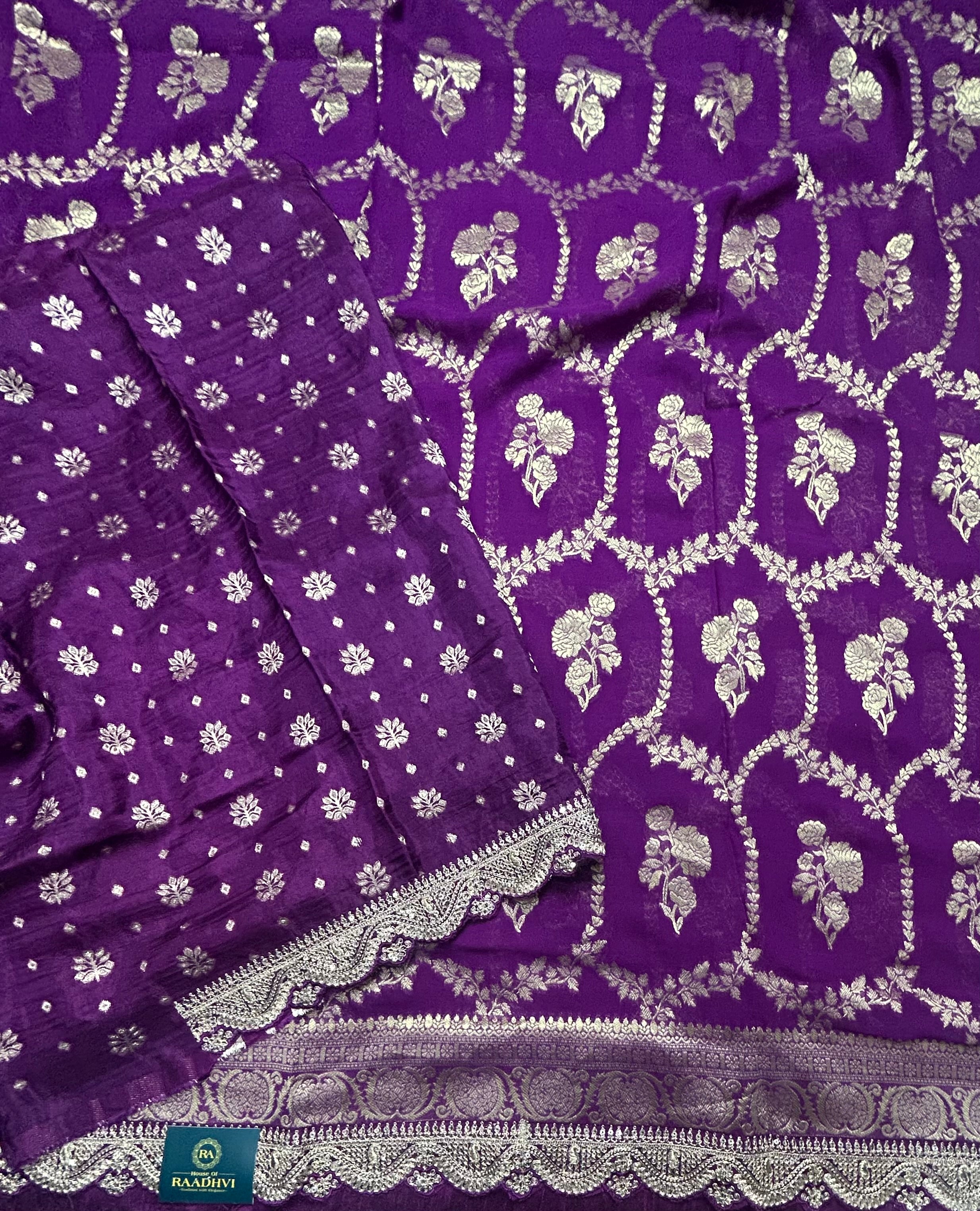 Purple Jaal party wear scallop border saree