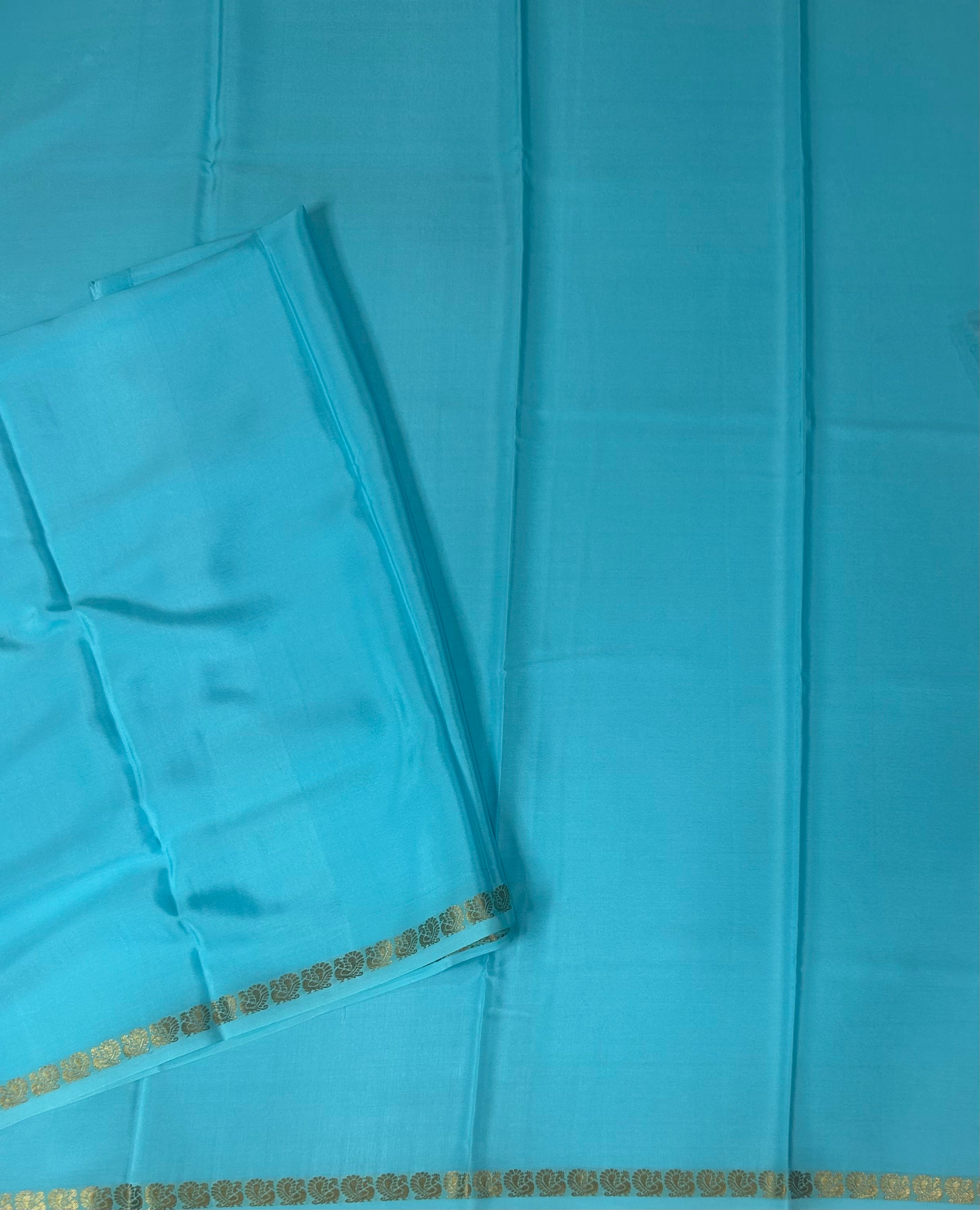 Sky blue plain one inch pure mysore silk-12 saree