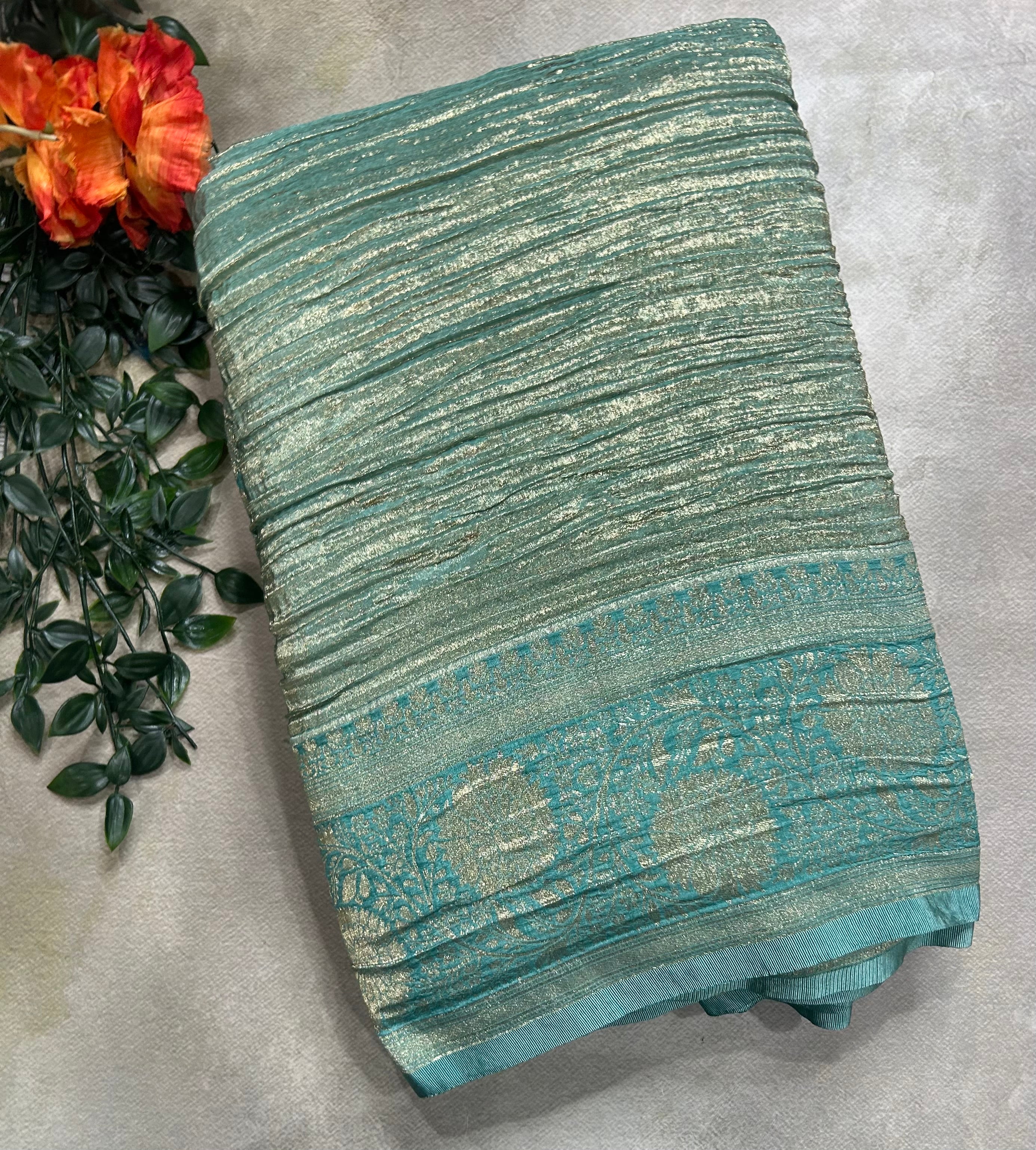 Sea blue crush tissue 105  saree