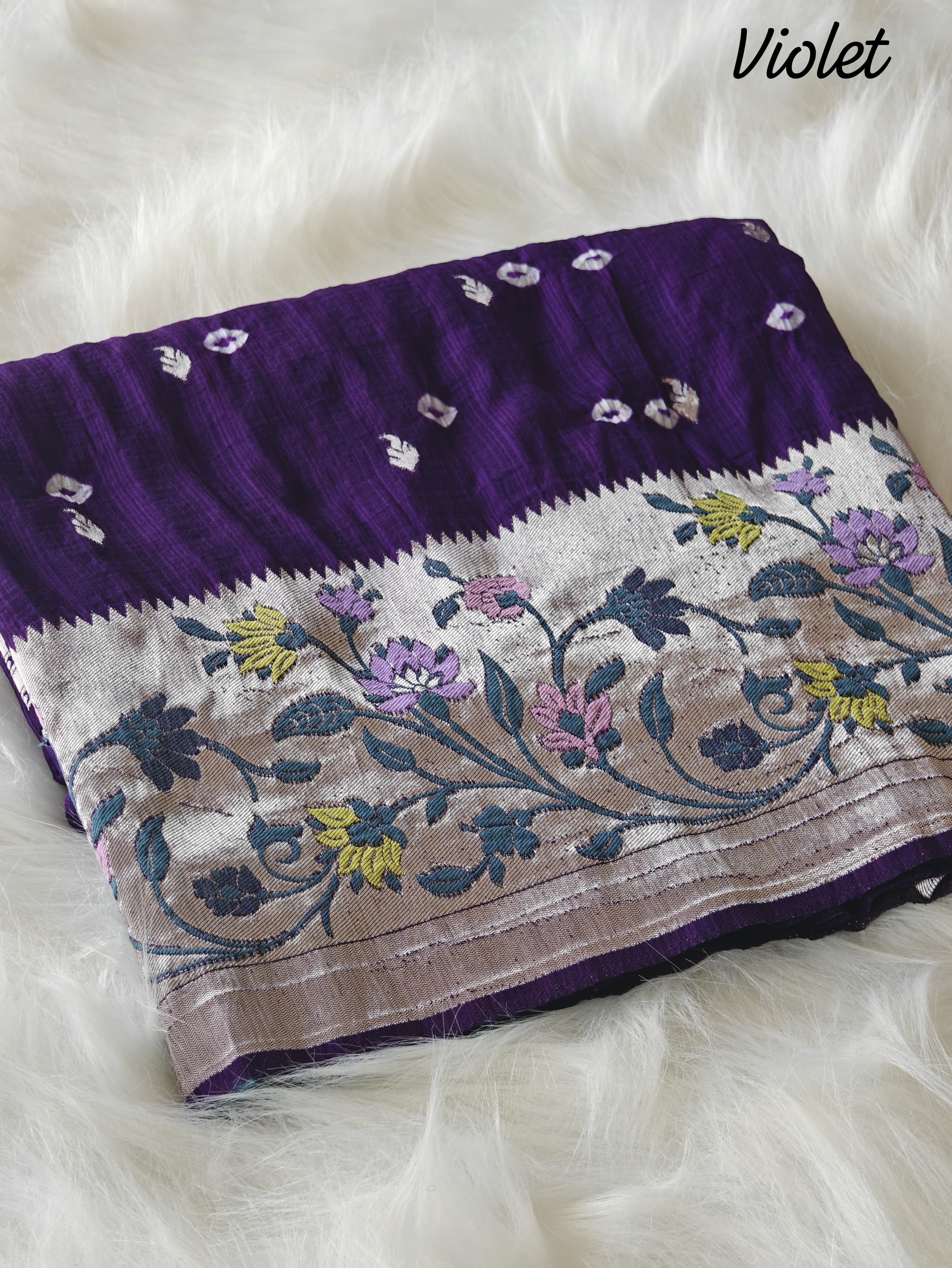 Purple tussar georgette 08 paithani border saree