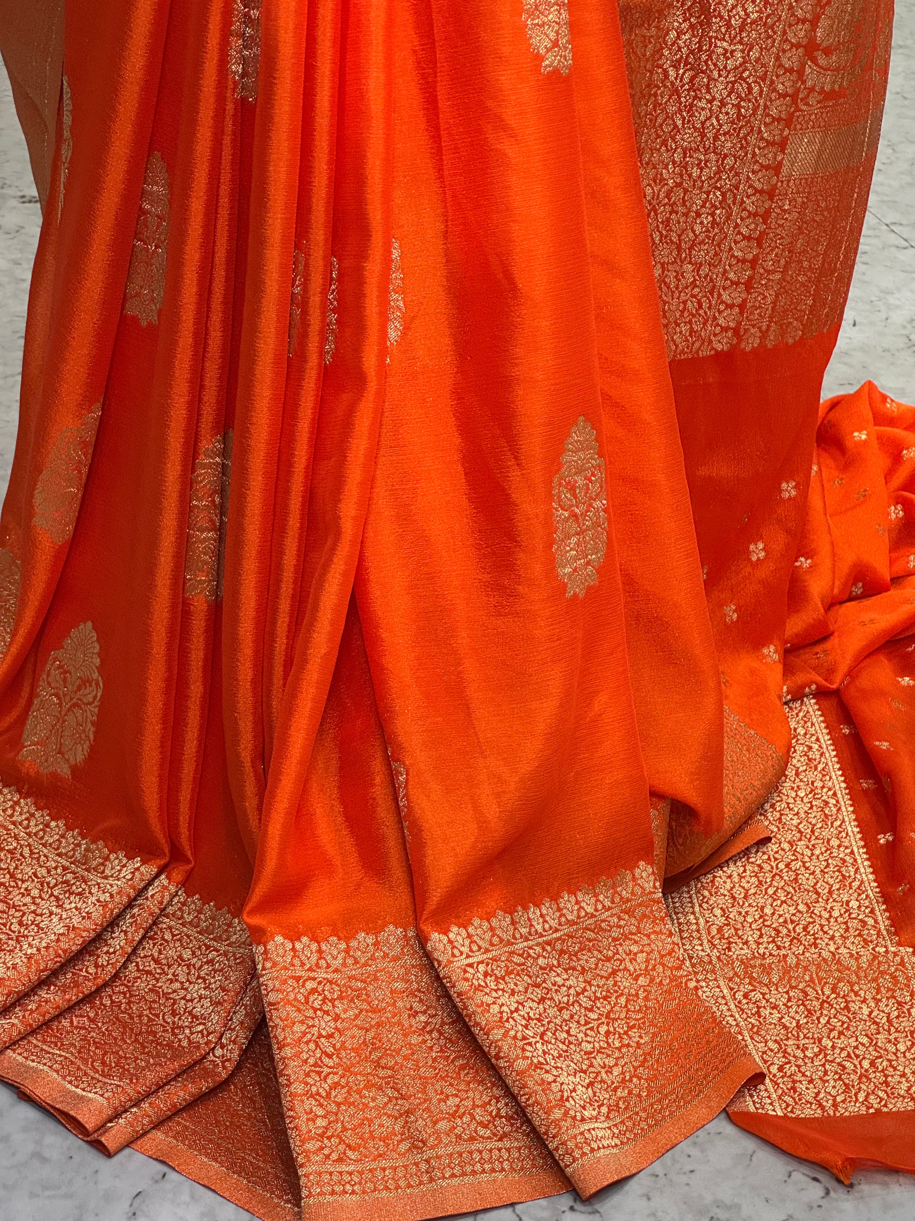 Orange big butta-07 soft crepe silk saree (RR)