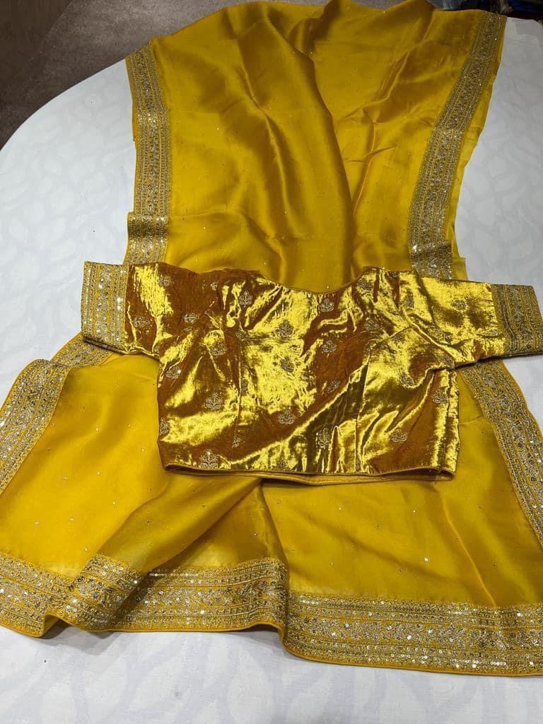Yellow sabyasachi inspired pure organza saree