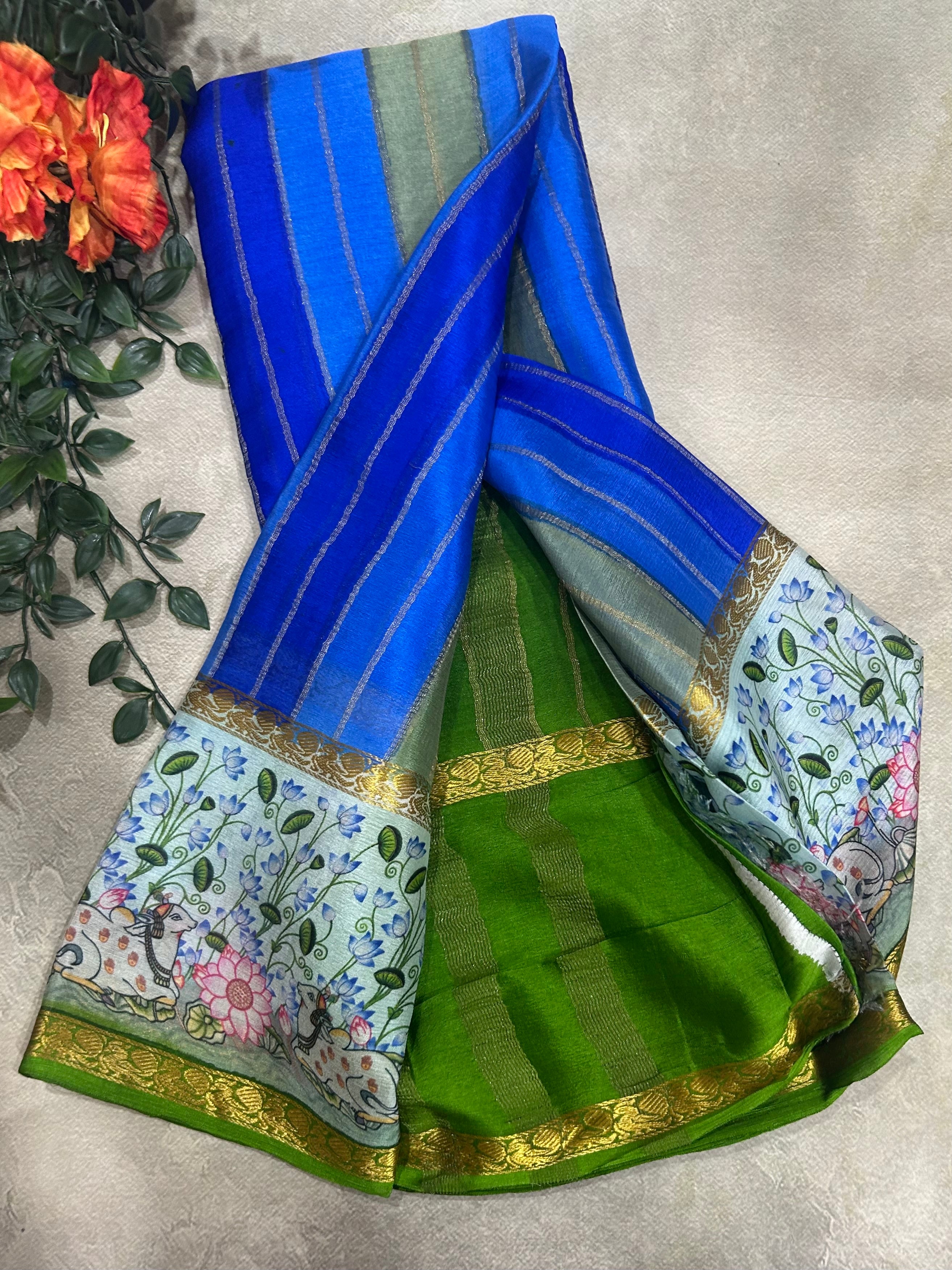 Rankart kalamkari border pure wrinkle 103 crepe silk saree