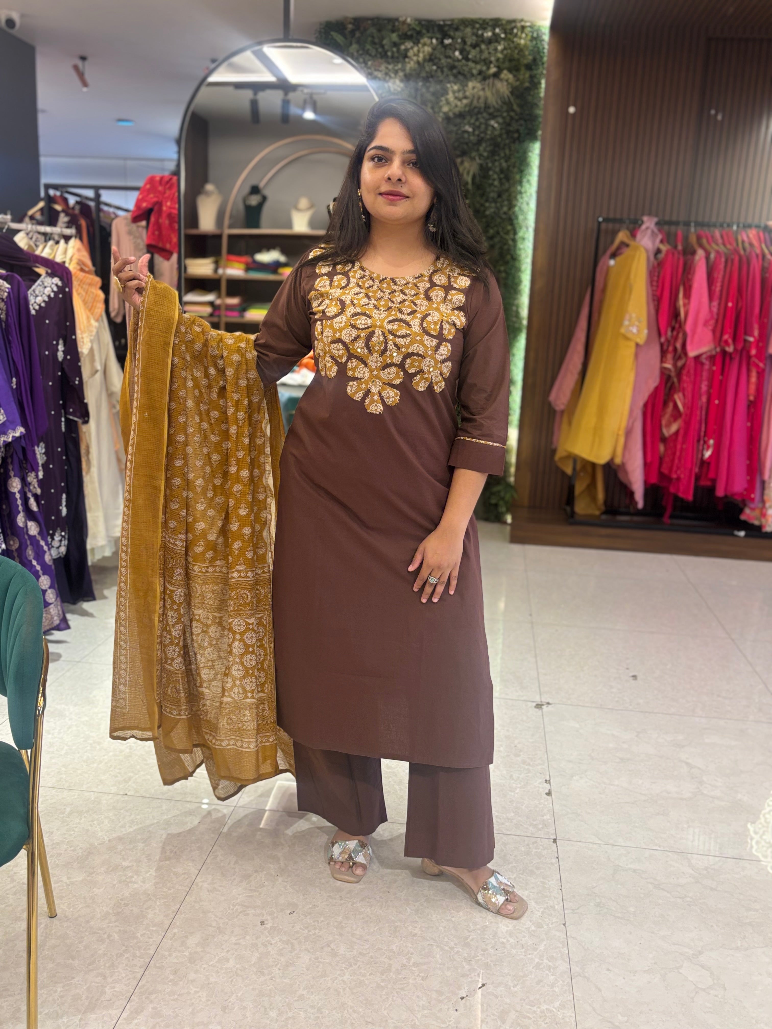 Brown Cotton straight fit Kurtha 656