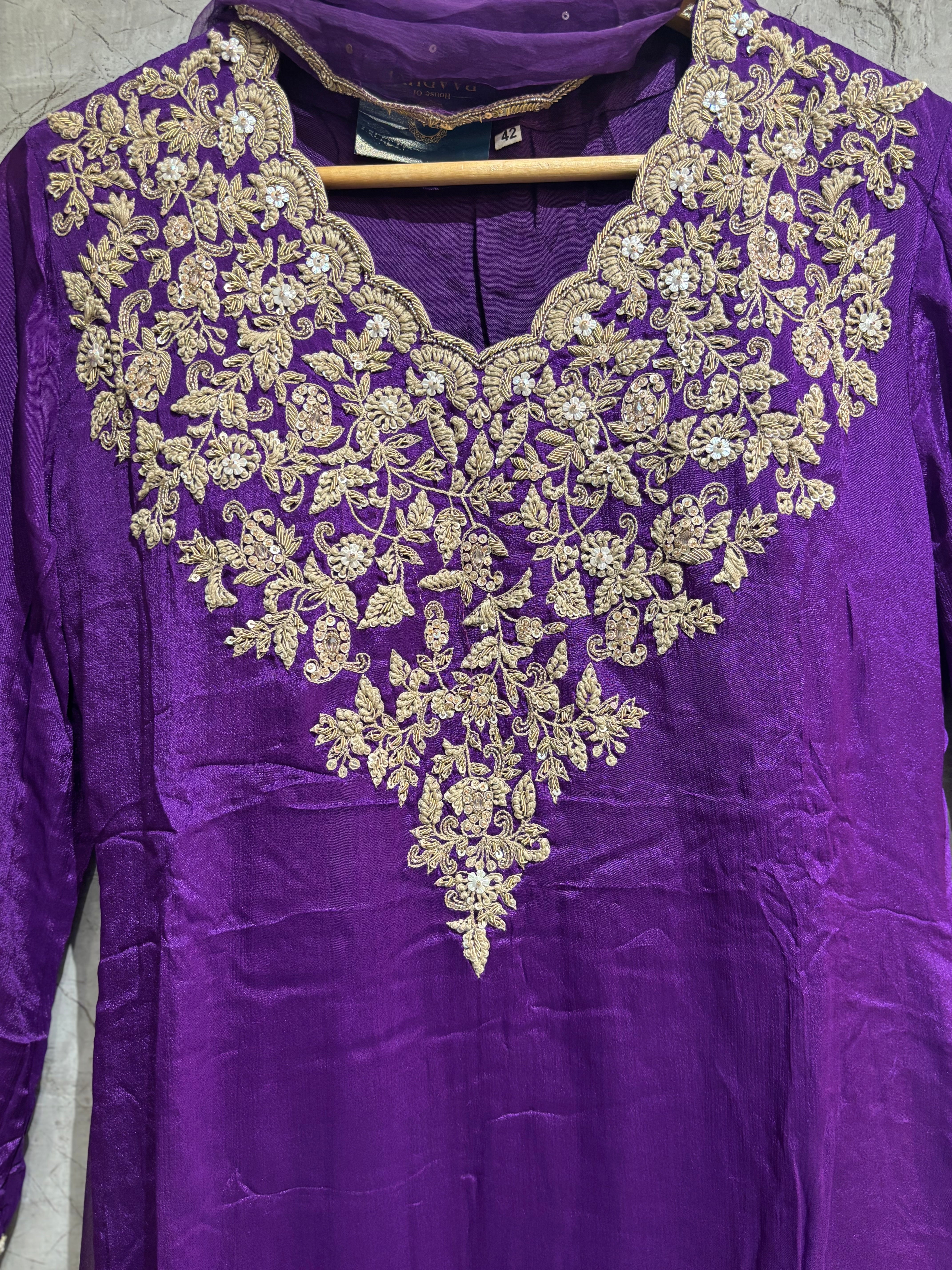 Purple Desinger Sharara party Kurtha set