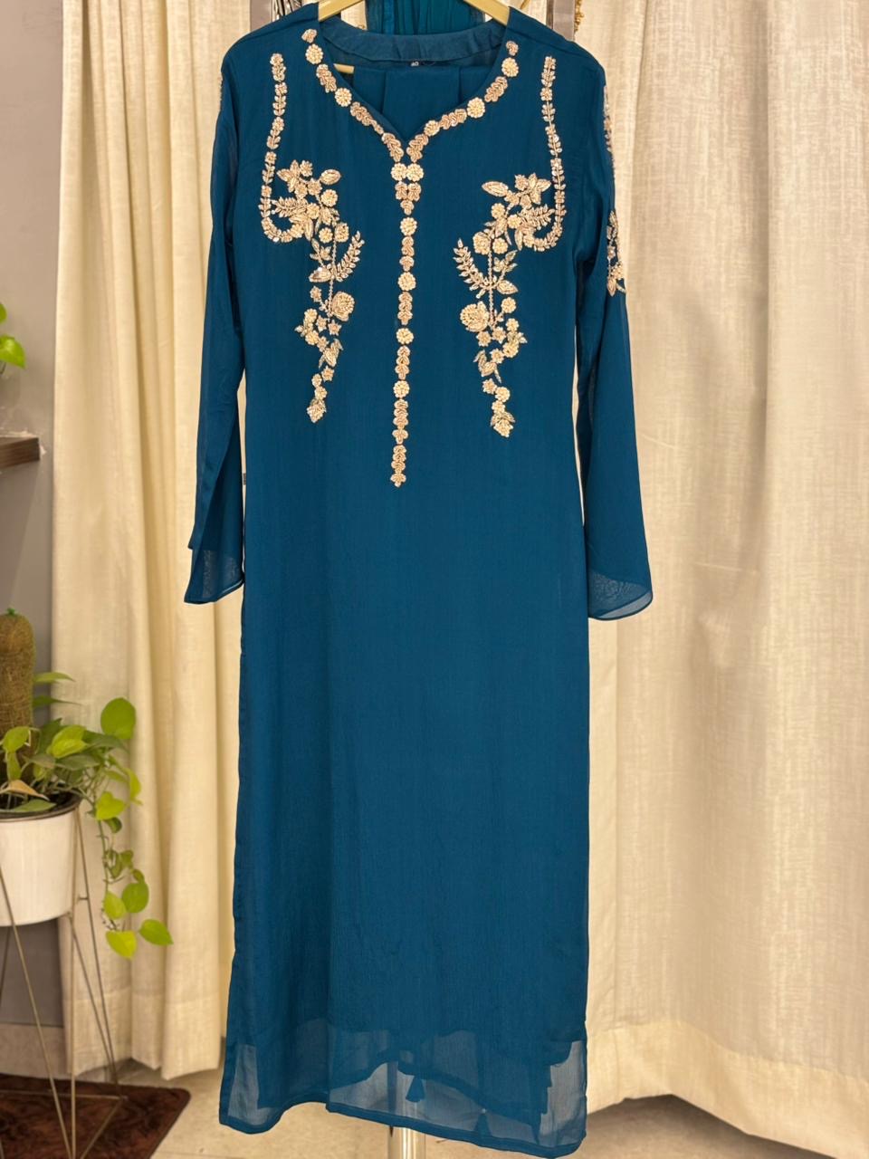 Blue Desinger handwork kurtha set with Handwork