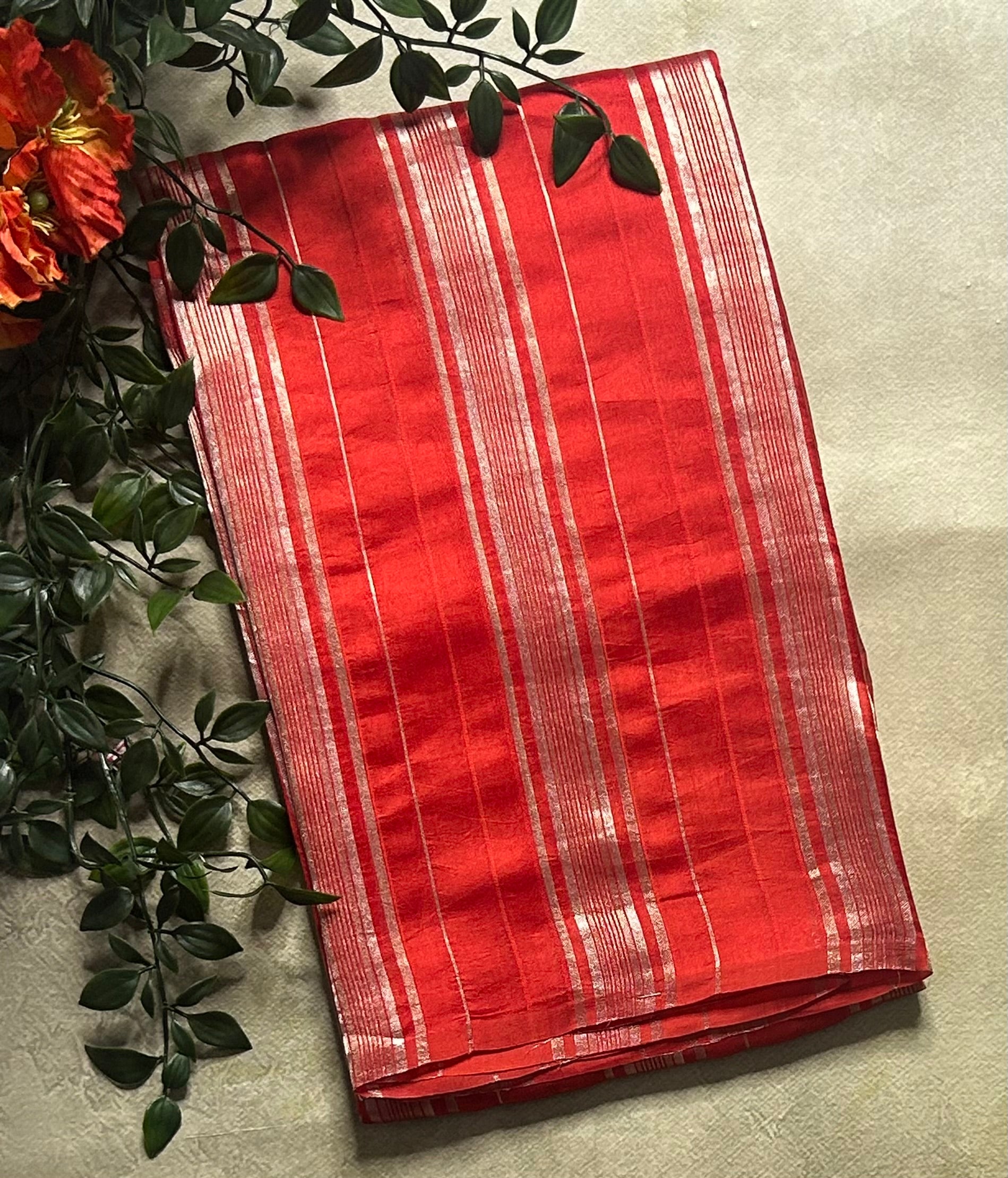 Orange stripes pure organza tissue 103 saree