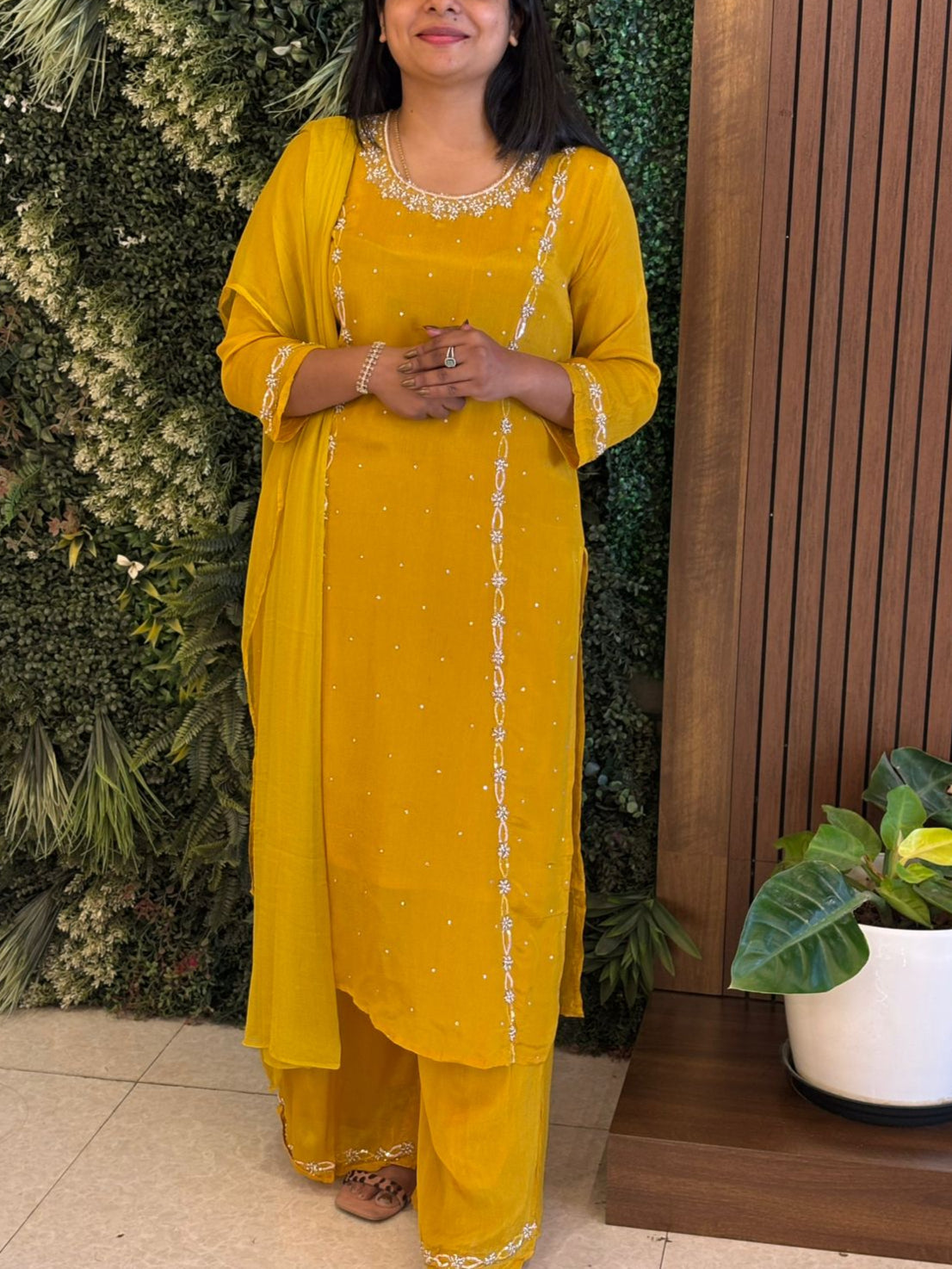 Yellow Designer Handwork Sharara party Kurtha set