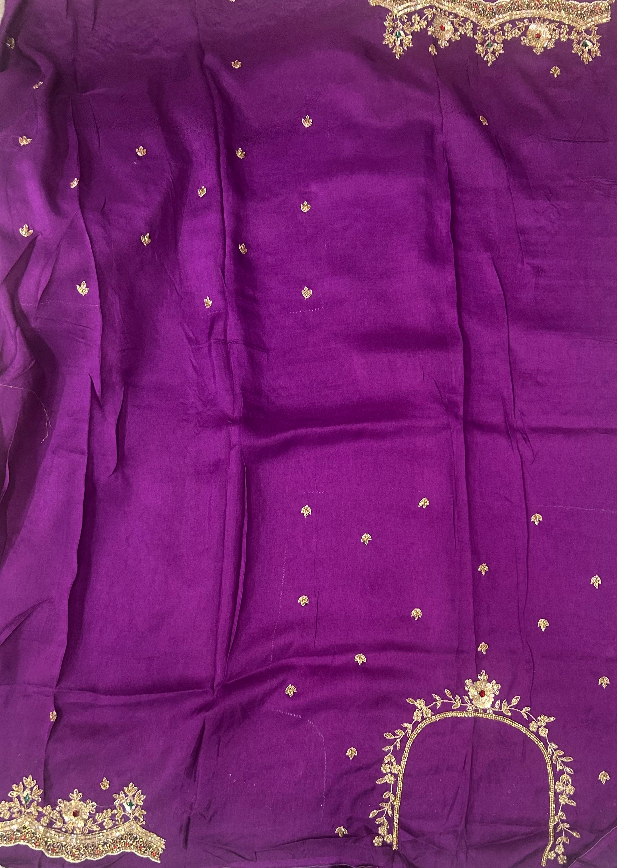 Lavender brocade tissue handwork  scallop border party wear