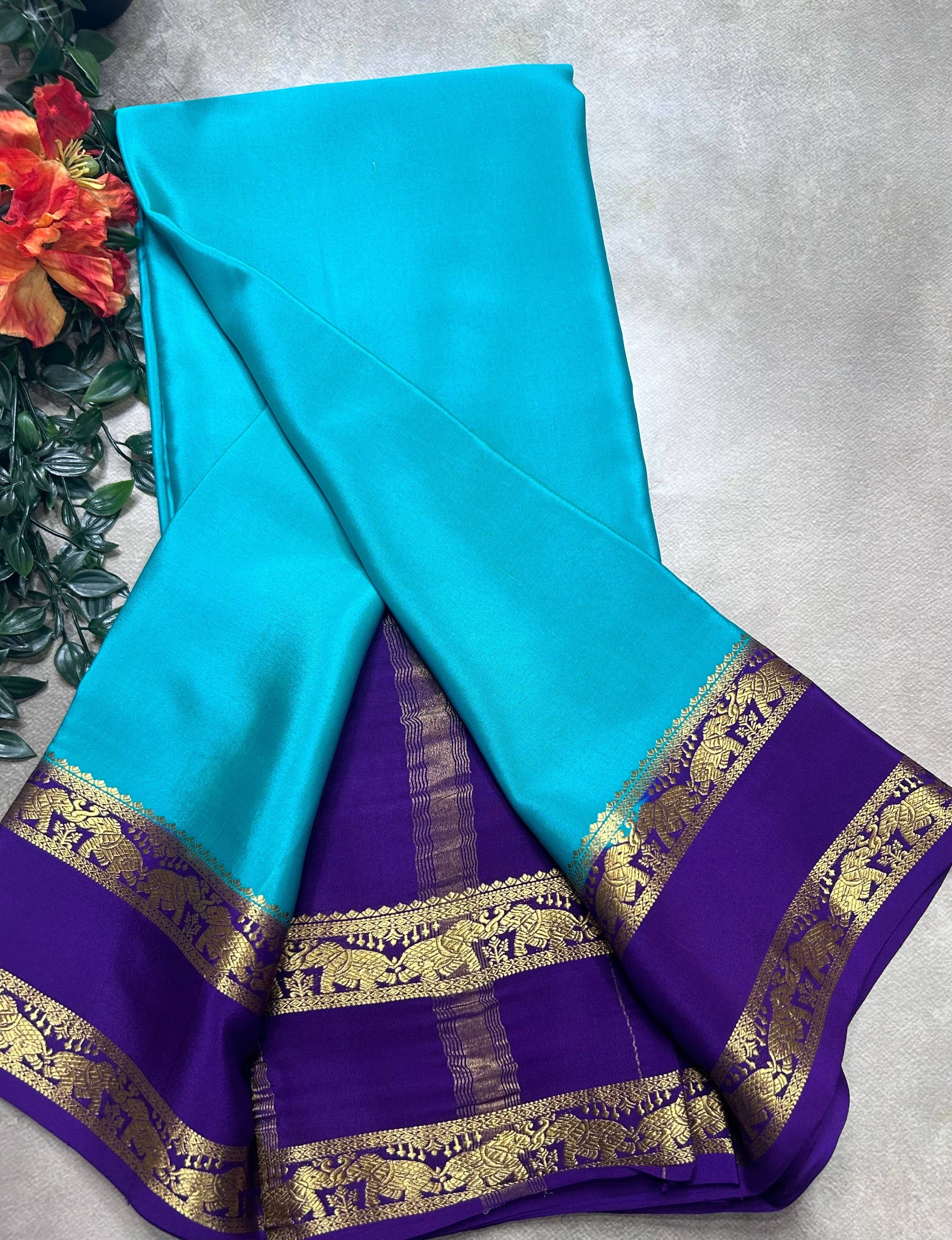 Light Rama green bentex border pure mysore silk saree(MSC106)